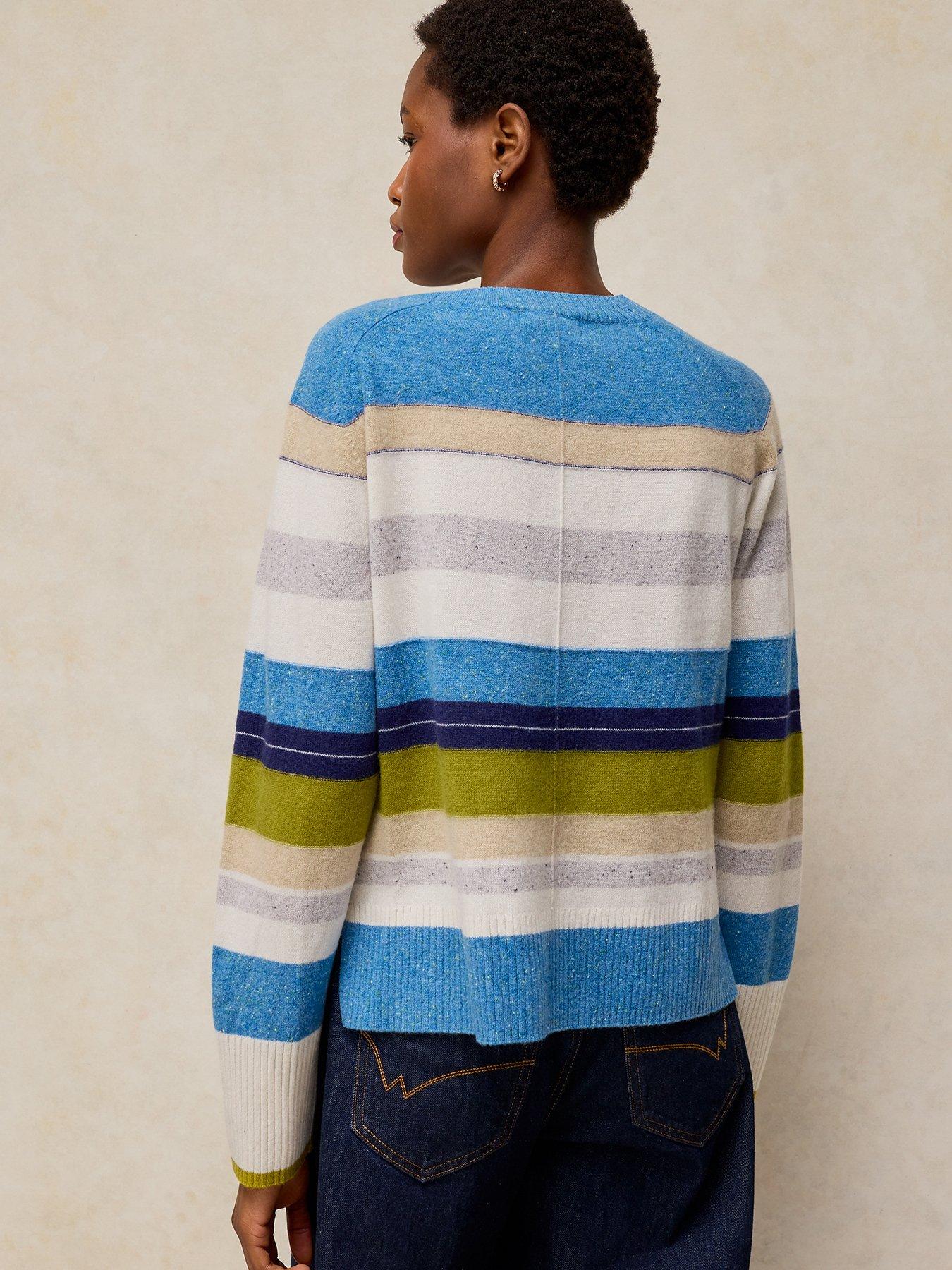 Image 2 of 5 of White Stuff Cashmere Stripe Crew Neck Jumper - Blue
