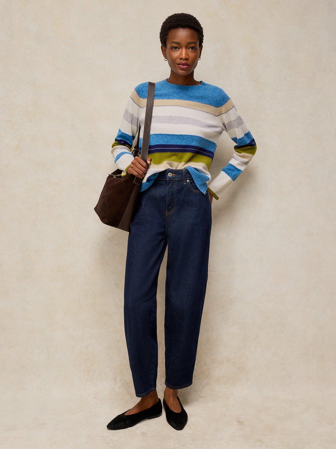 Image 3 of 5 of White Stuff Cashmere Stripe Crew Neck Jumper - Blue