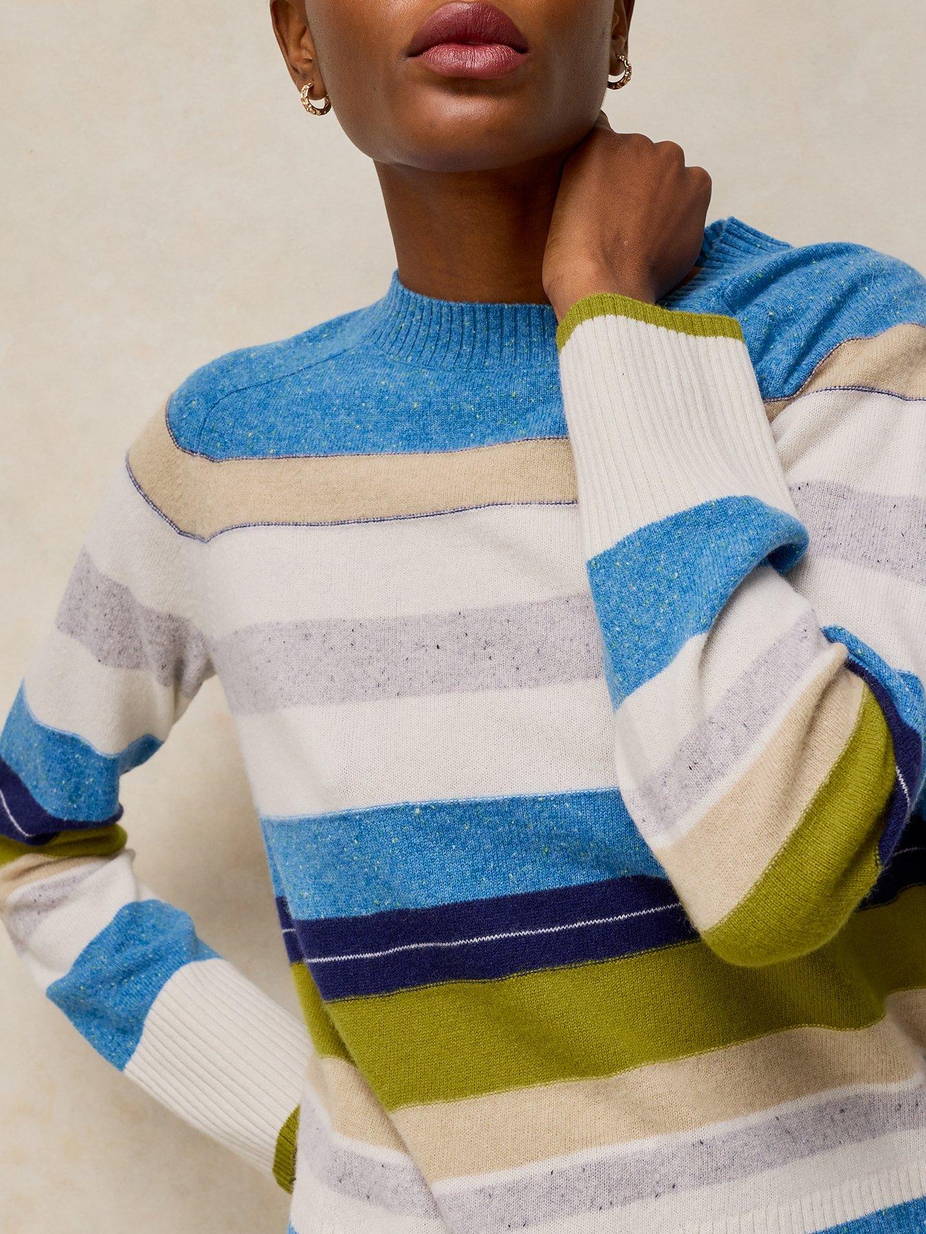 Image 4 of 5 of White Stuff Cashmere Stripe Crew Neck Jumper - Blue