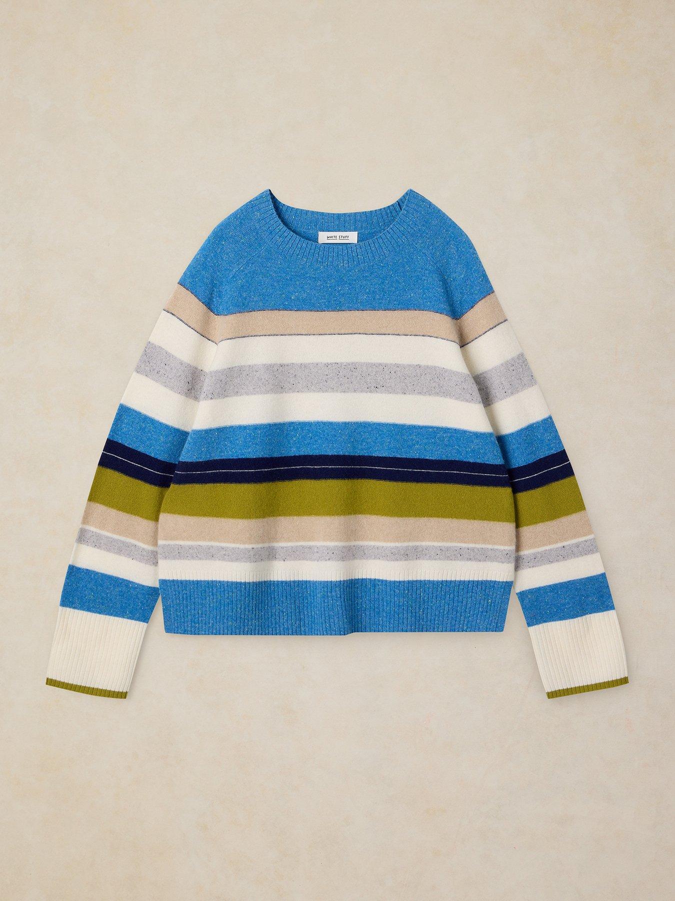 Image 5 of 5 of White Stuff Cashmere Stripe Crew Neck Jumper - Blue