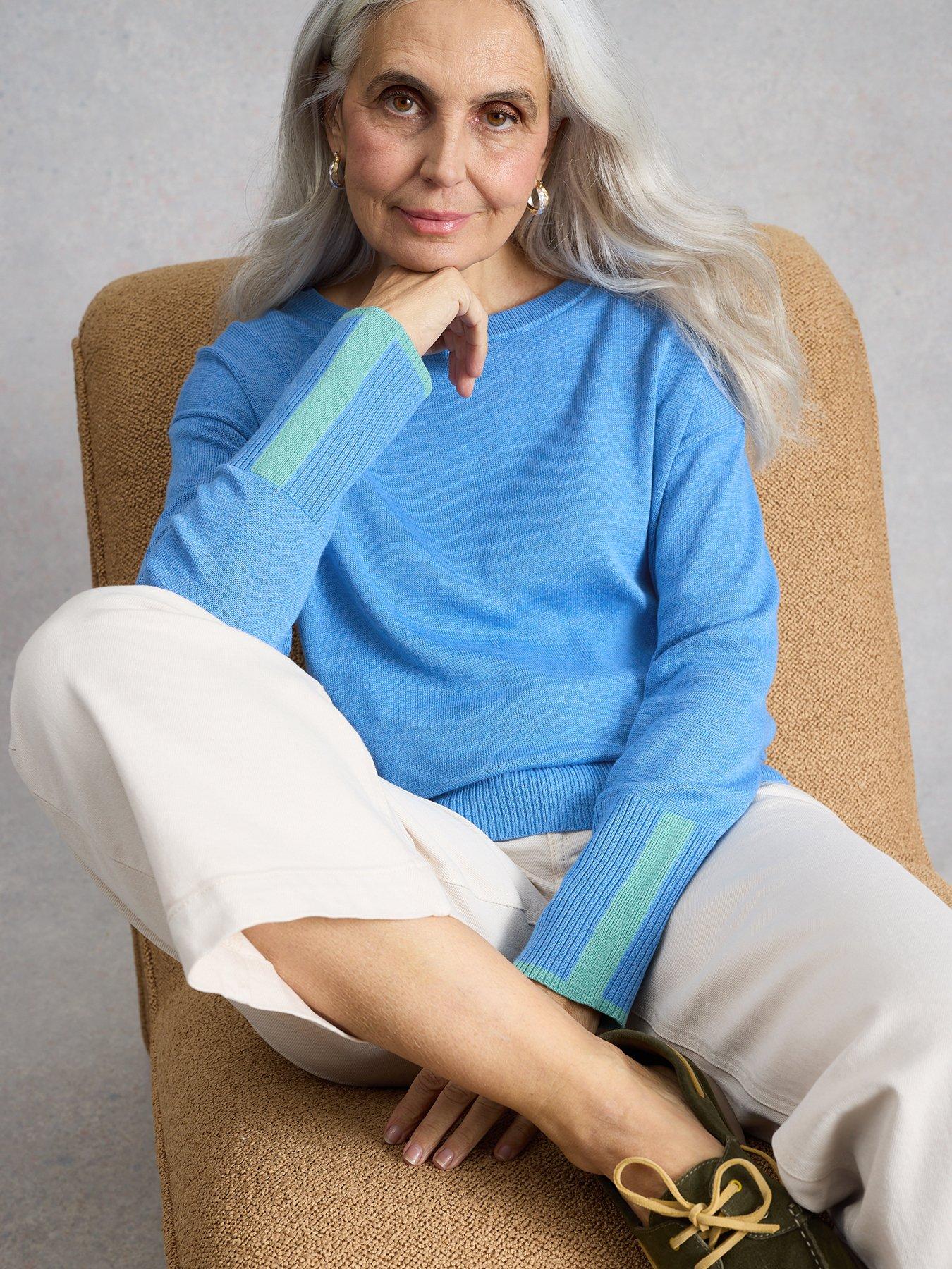 Image 3 of 5 of White Stuff Olive Crew Neck Fine Knit Jumper - Blue