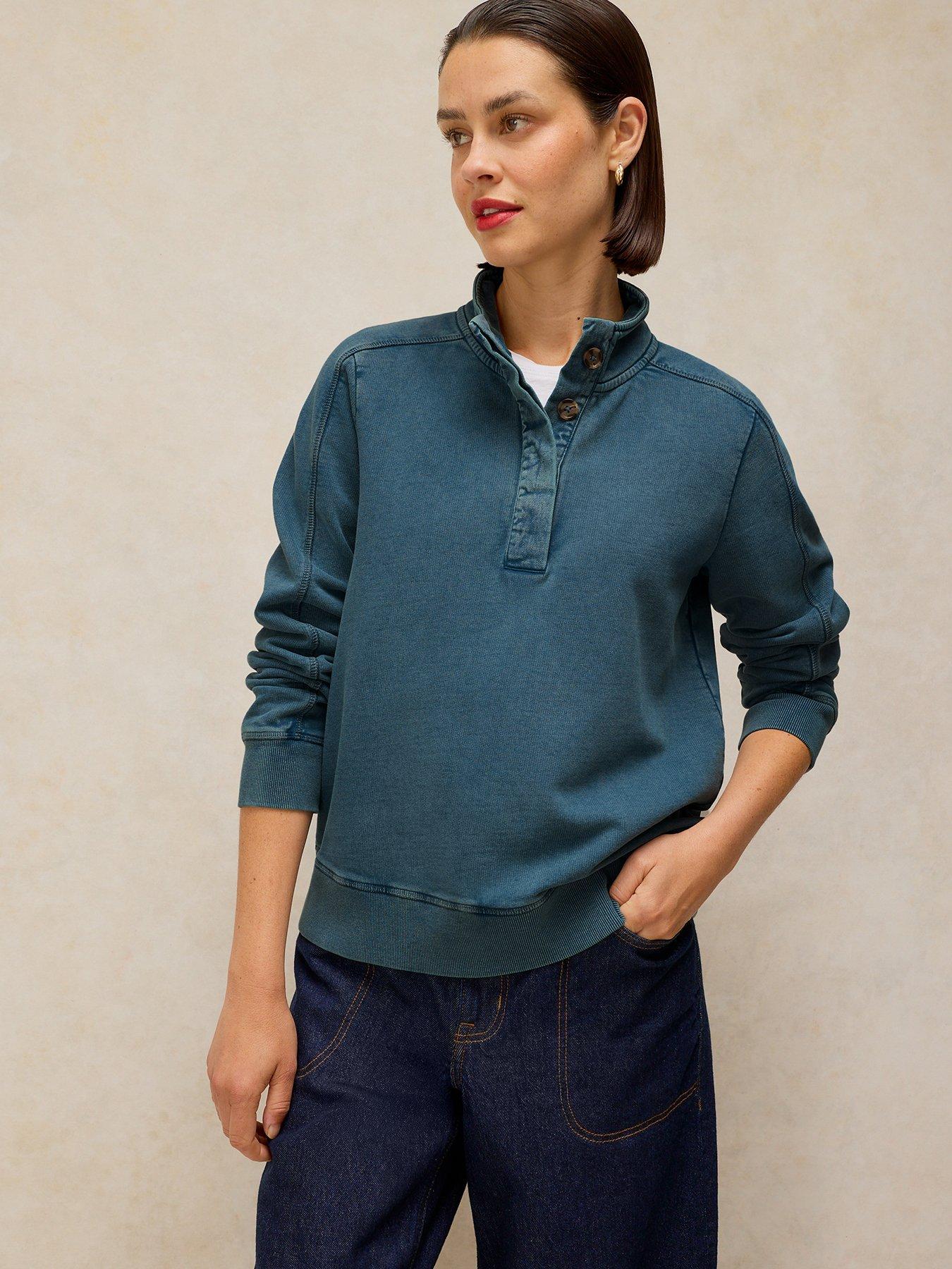 Image 1 of 5 of White Stuff Natalie Funnel Neck Sweatshirt - Blue