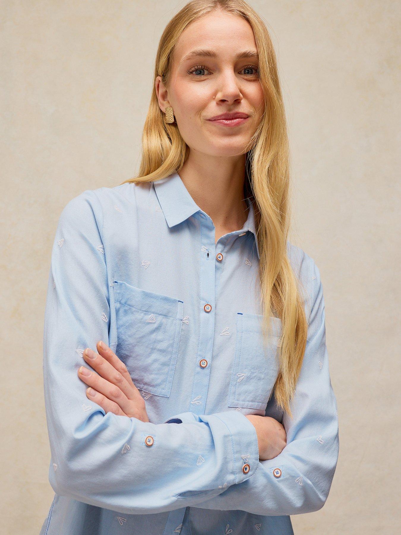 Image 1 of 5 of White Stuff Sophie Cotton Button-Through Shirt - Blue