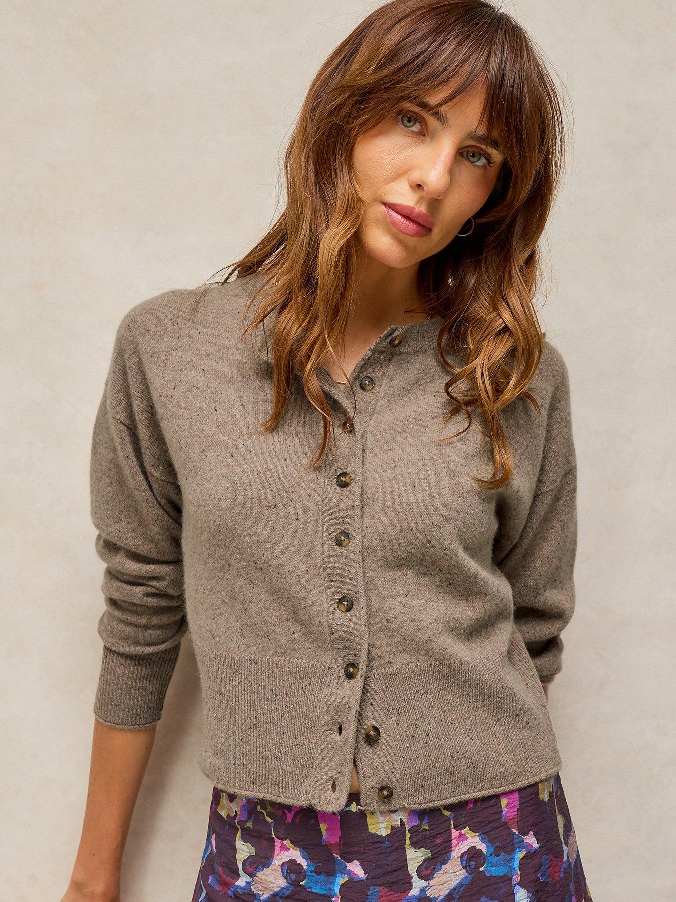 White Stuff Kylie Cashmere Nep Button-Through Cardigan - Brown