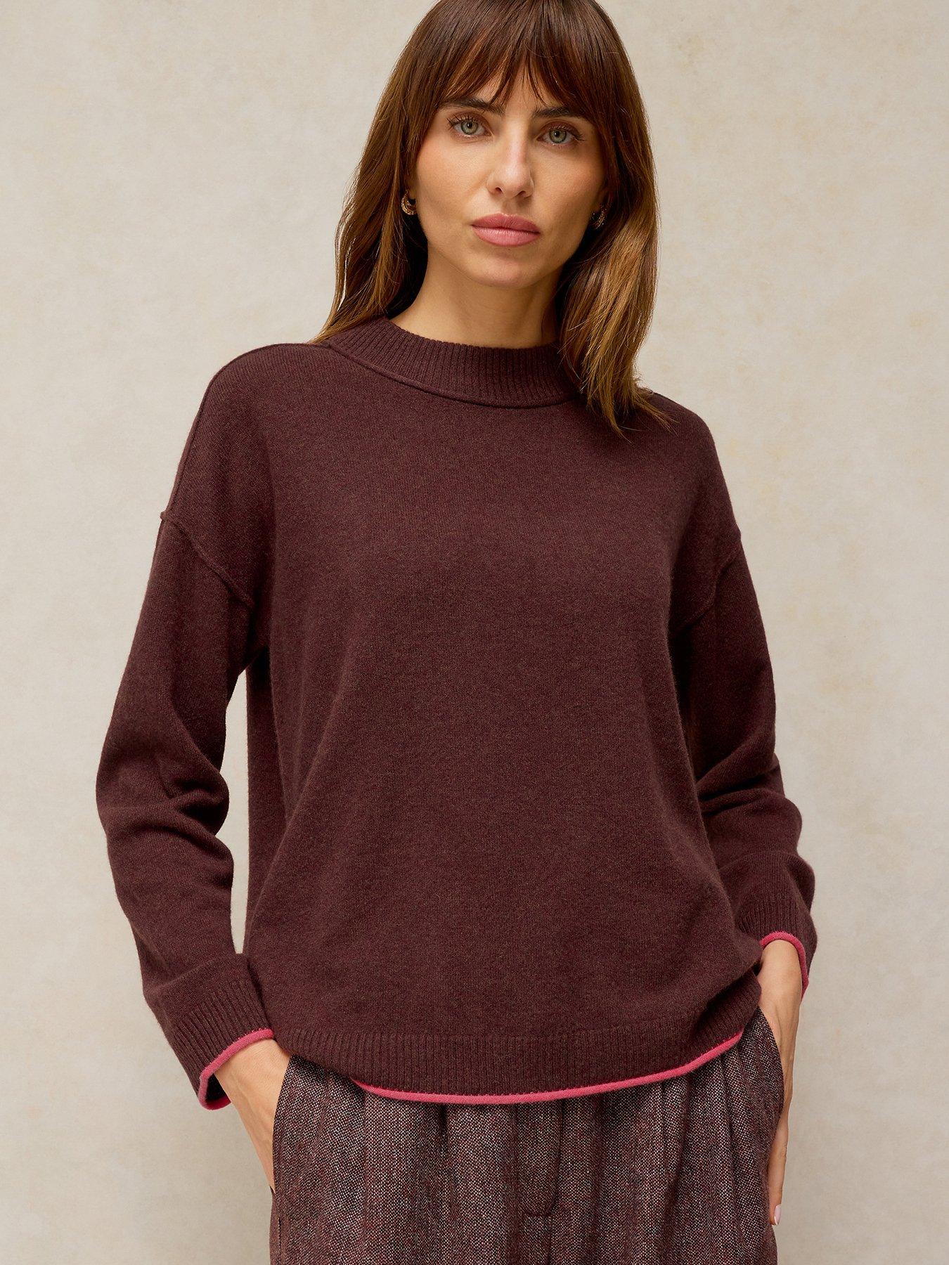 Image 1 of 5 of White Stuff Cashmere Crew Neck Fine Knit Jumper - Red