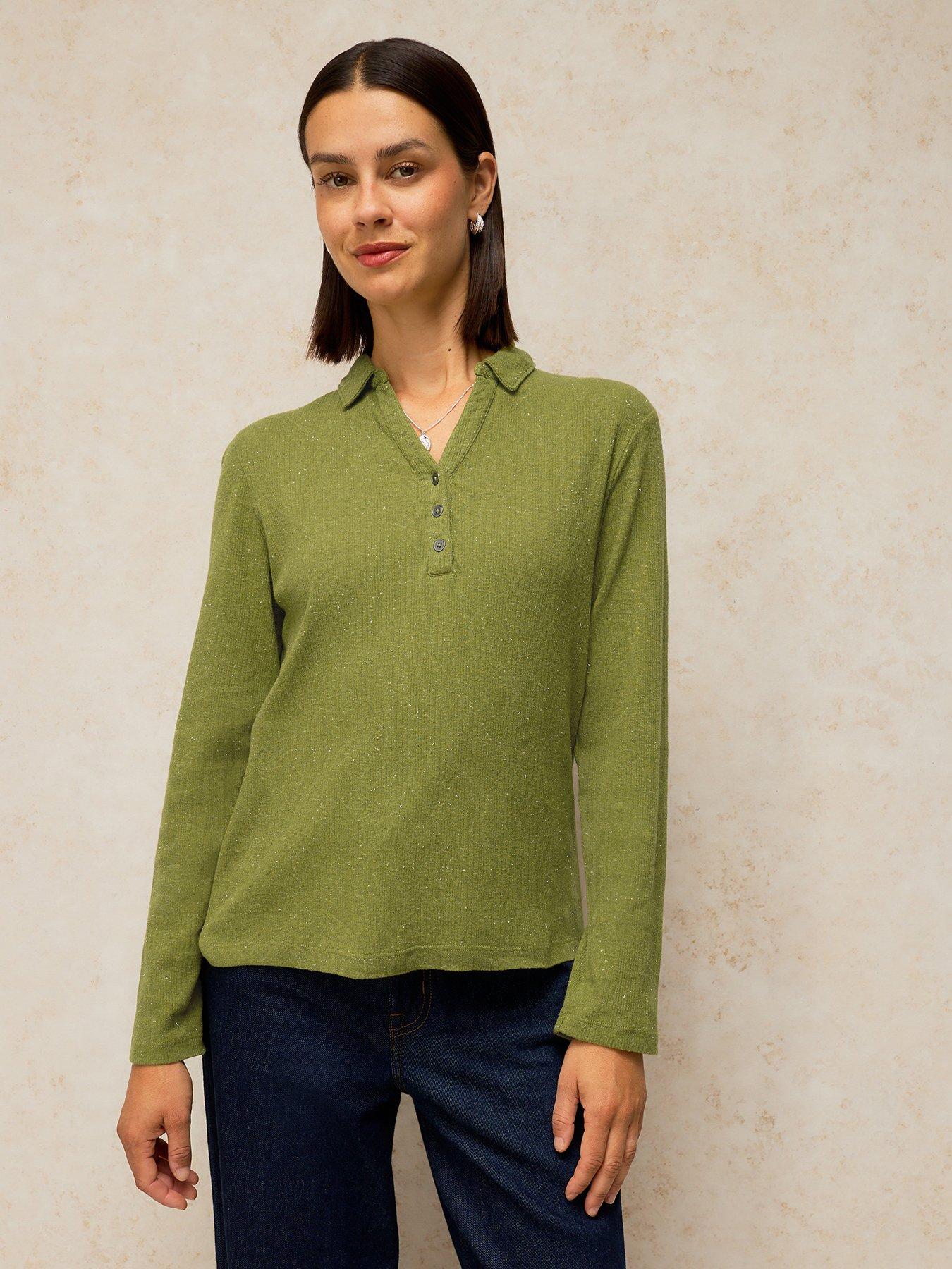 Image 1 of 5 of White Stuff Womens Lola Sparkle Rib Polo - Green