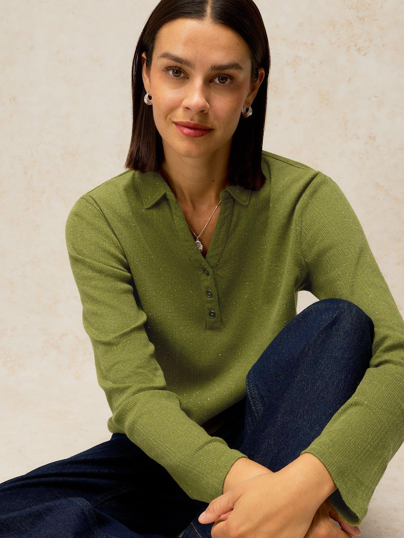 Image 4 of 5 of White Stuff Womens Lola Sparkle Rib Polo - Green