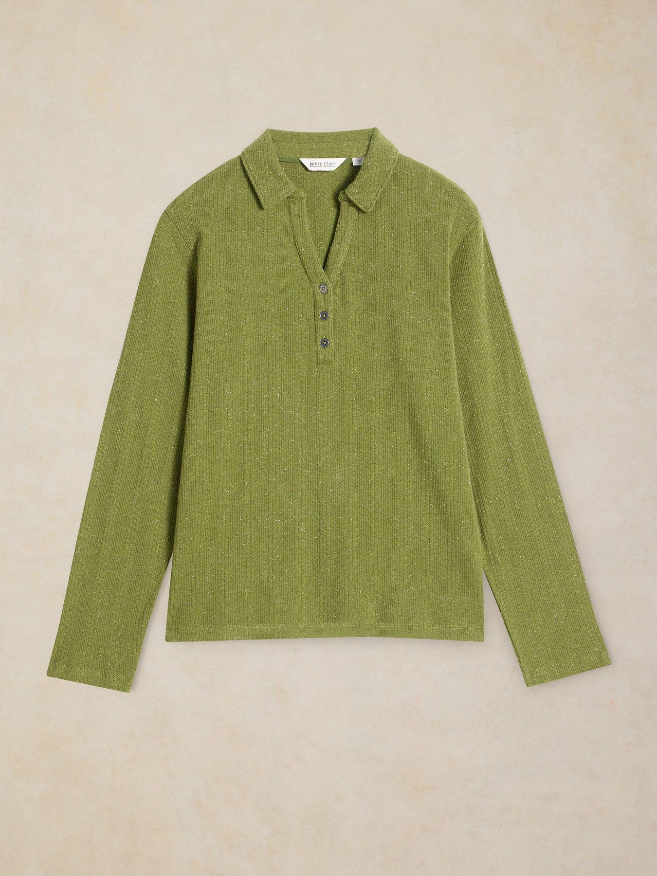Image 5 of 5 of White Stuff Womens Lola Sparkle Rib Polo - Green