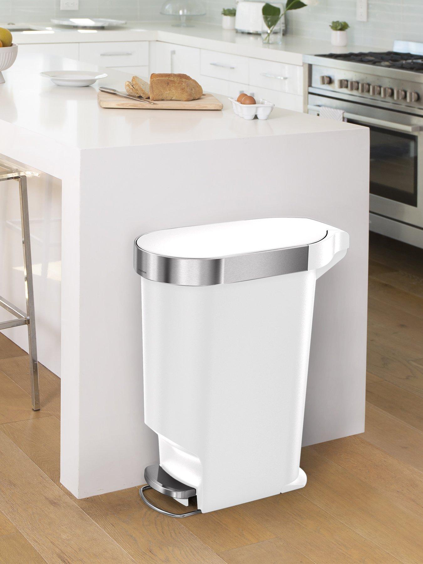 Image 1 of 7 of Simplehuman 40L Plastic Slim Pedal Bin With Liner Rim, White