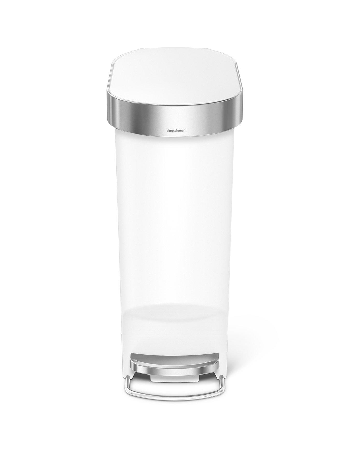Simplehuman 40L Plastic Slim Pedal Bin With Liner Rim, White
