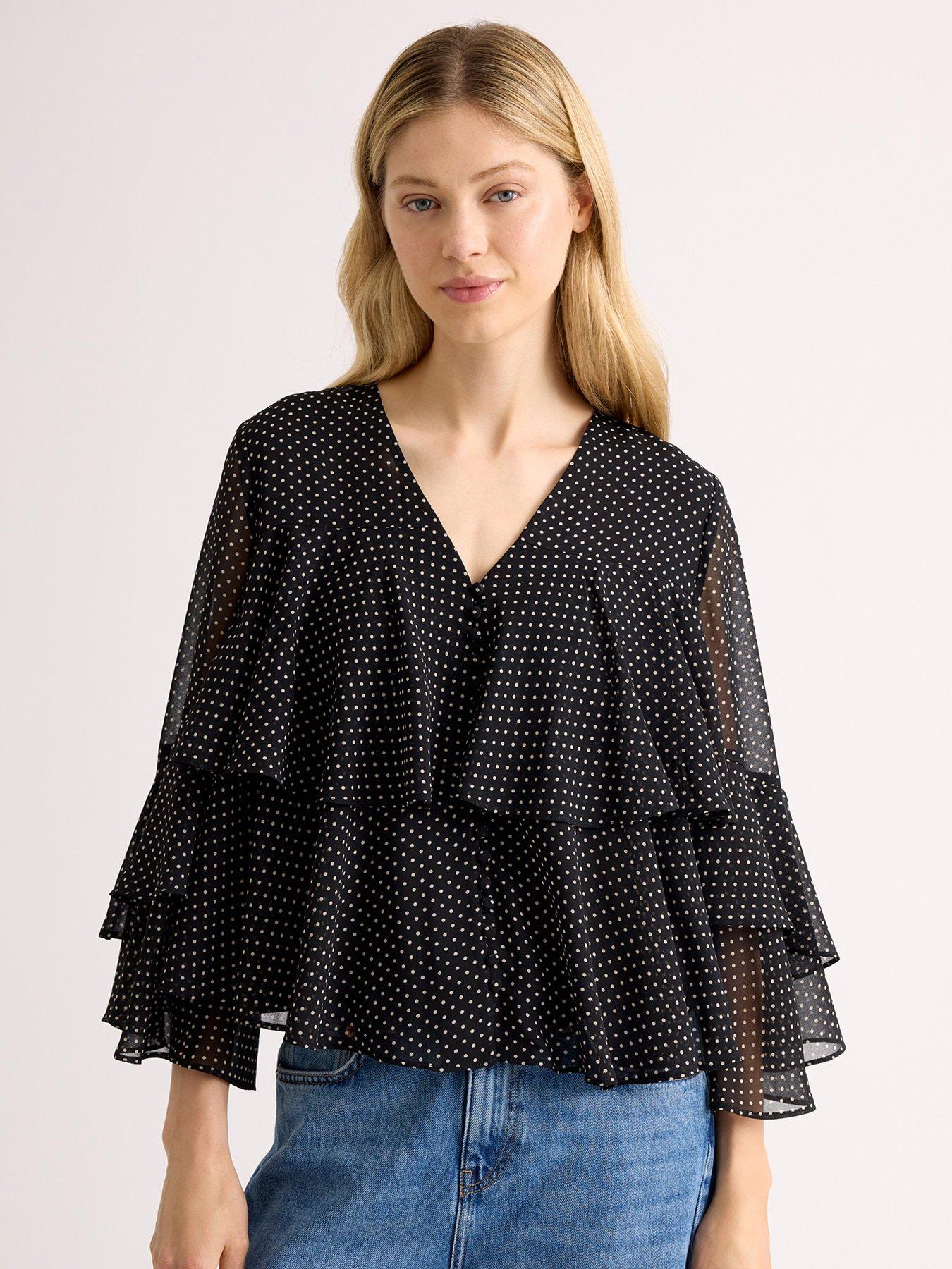 Albaray Chiffon Spot Ruffle Top