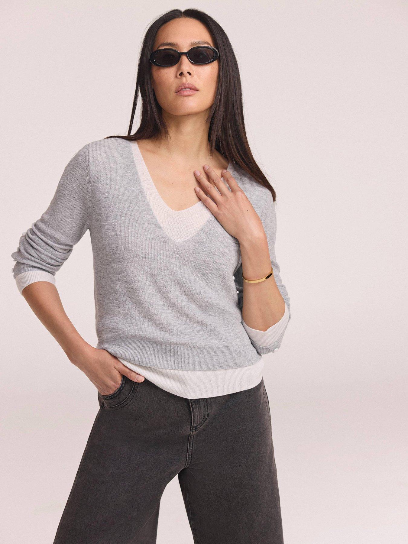 Mint Velvet Grey Double Layer Knit Top