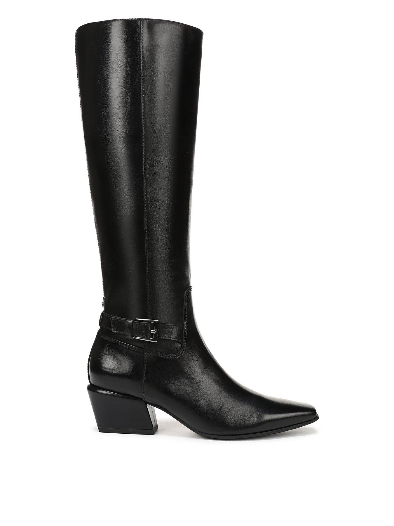 Image 1 of 6 of SAM EDELMAN Haisley Knee High Block Heel Cow Boy Boot - Black