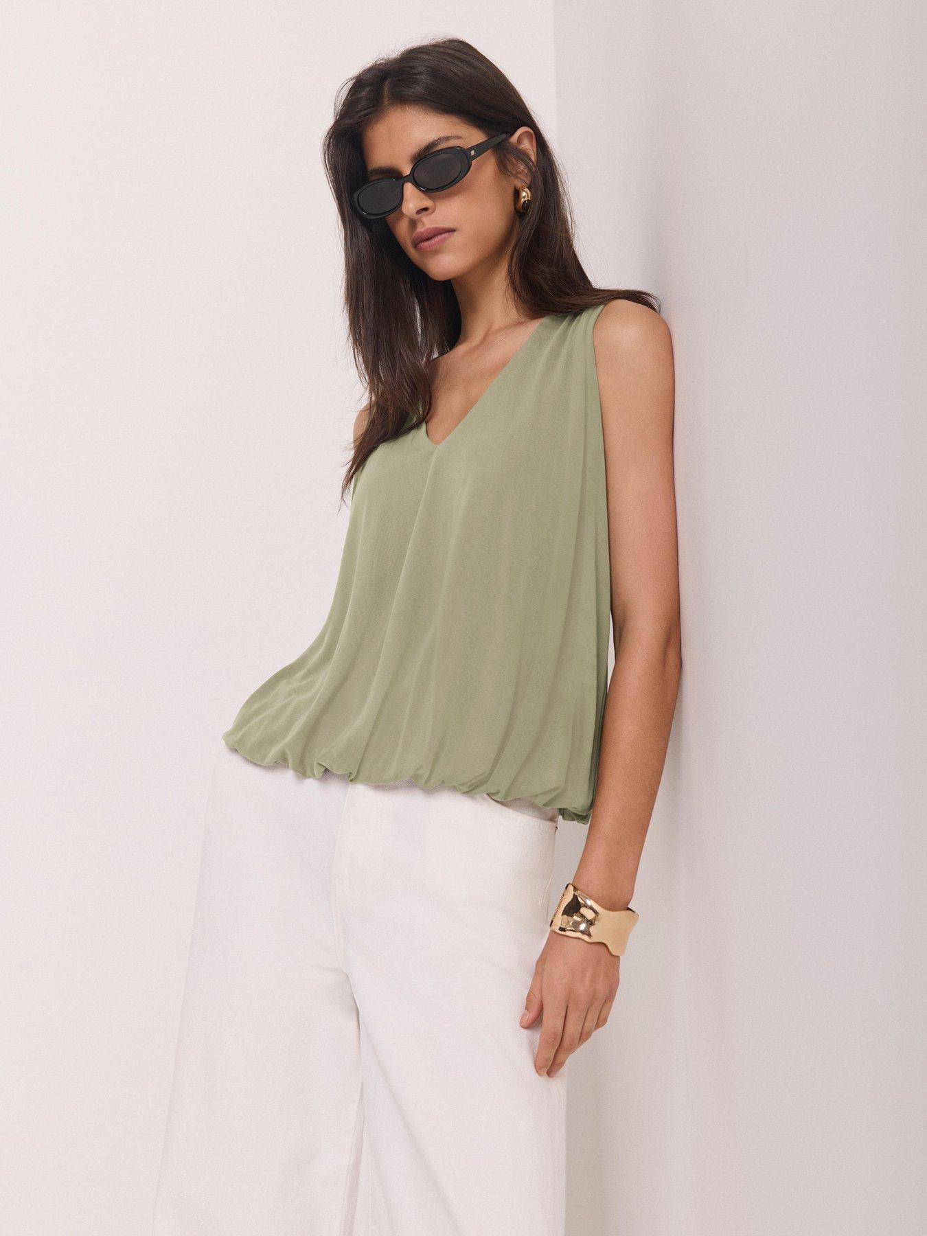 Image 2 of 6 of Mint Velvet V Neck Bubble Hem Top - Green