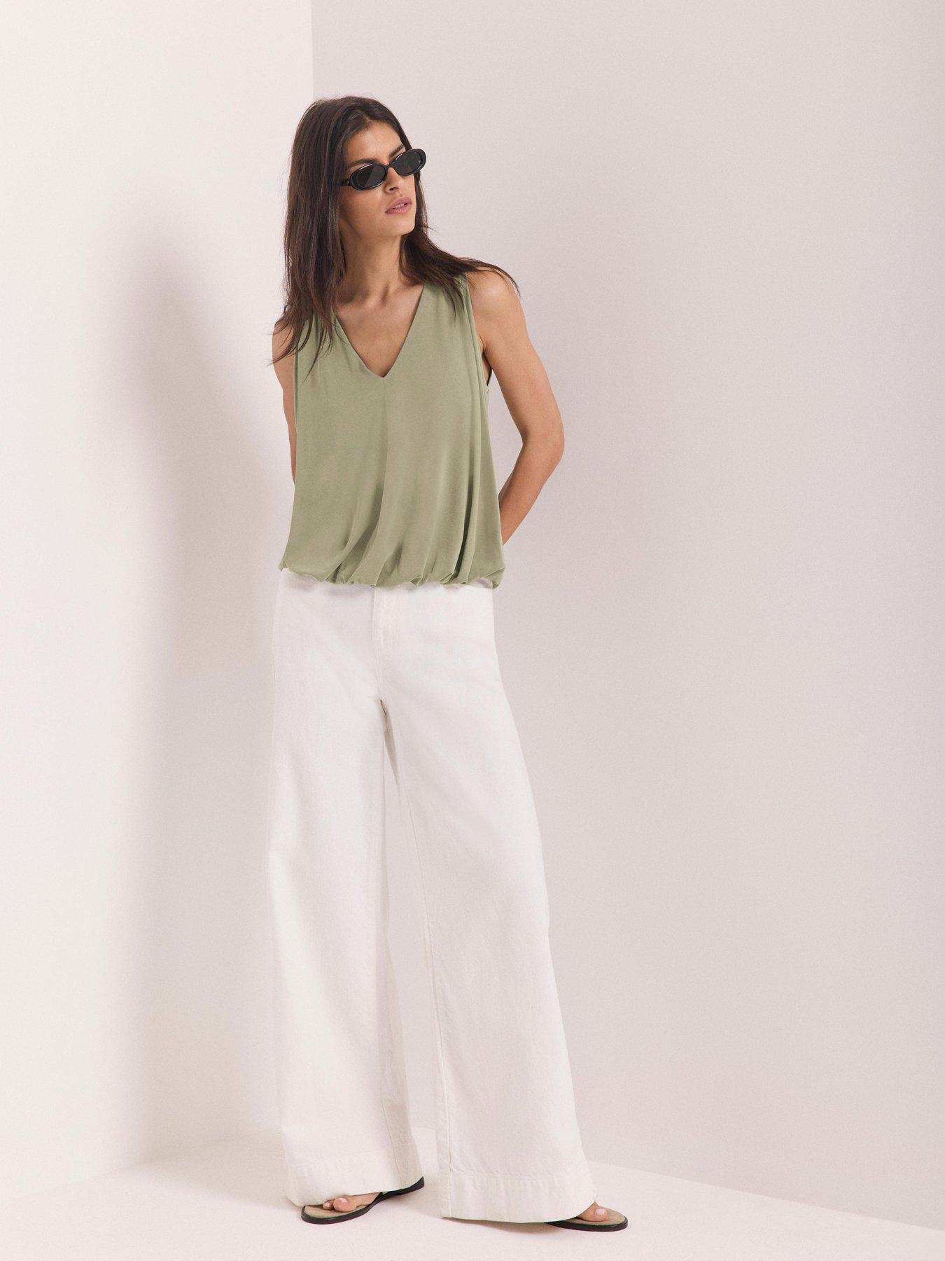 Image 3 of 6 of Mint Velvet V Neck Bubble Hem Top - Green
