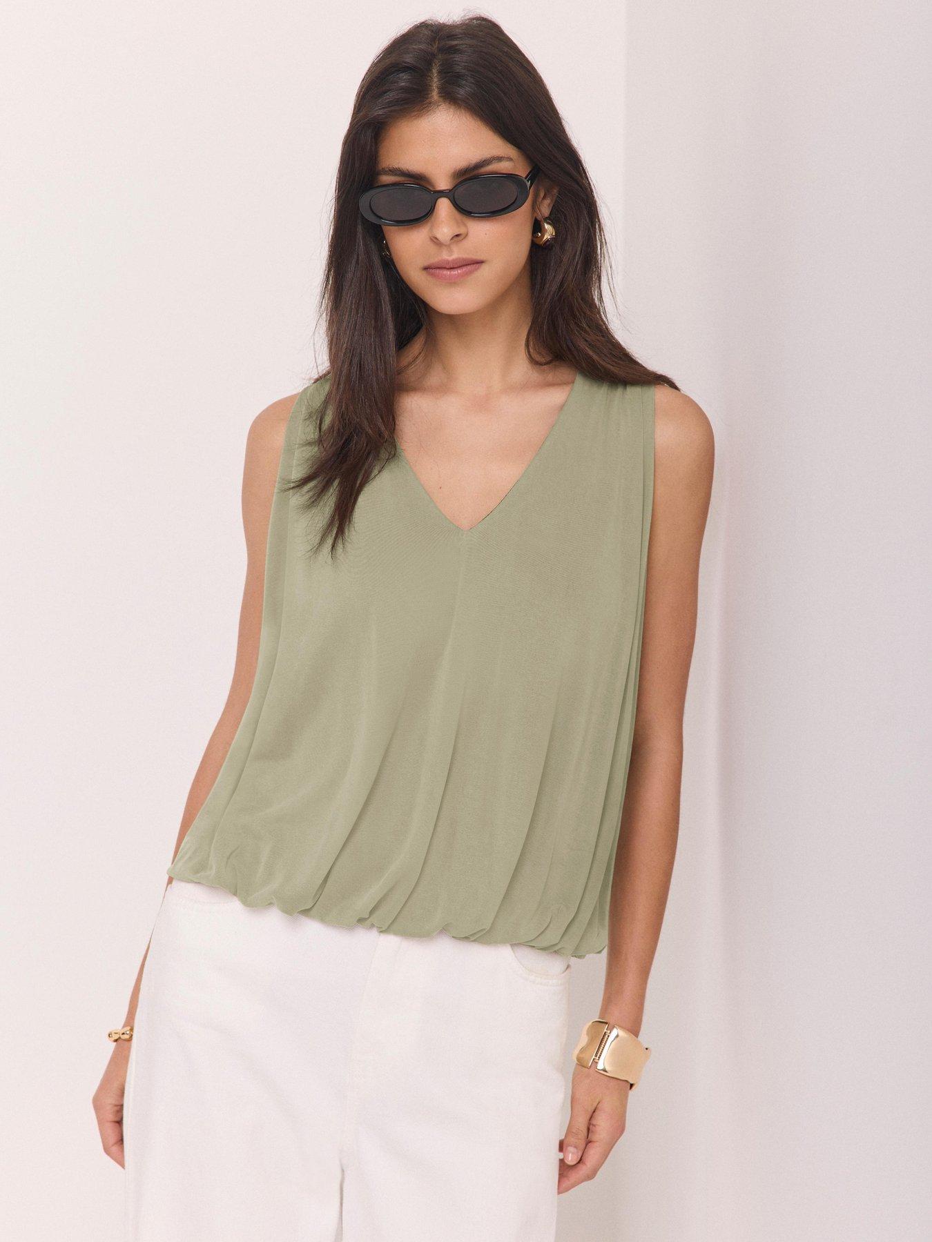 Image 4 of 6 of Mint Velvet V Neck Bubble Hem Top - Green