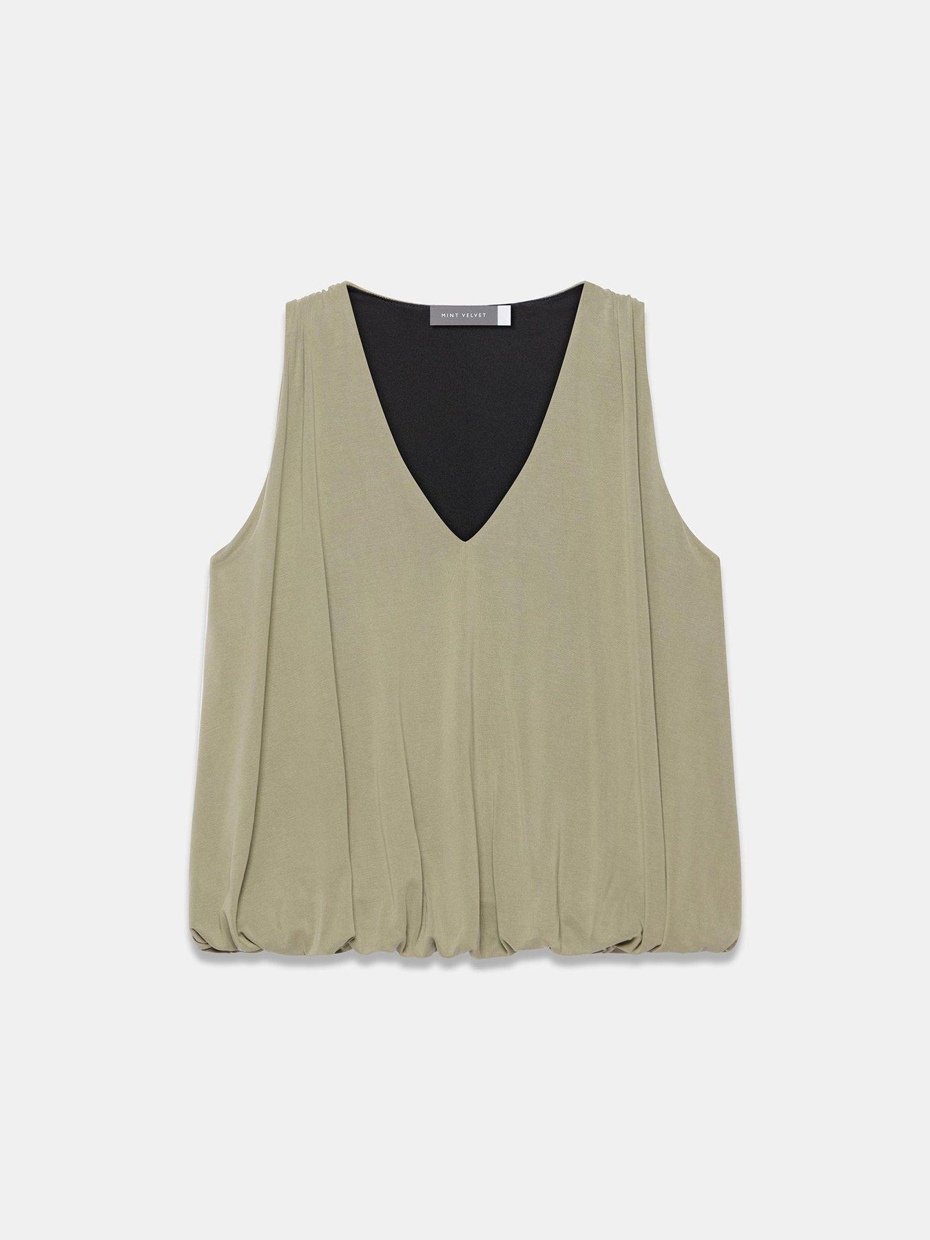 Image 5 of 6 of Mint Velvet V Neck Bubble Hem Top - Green