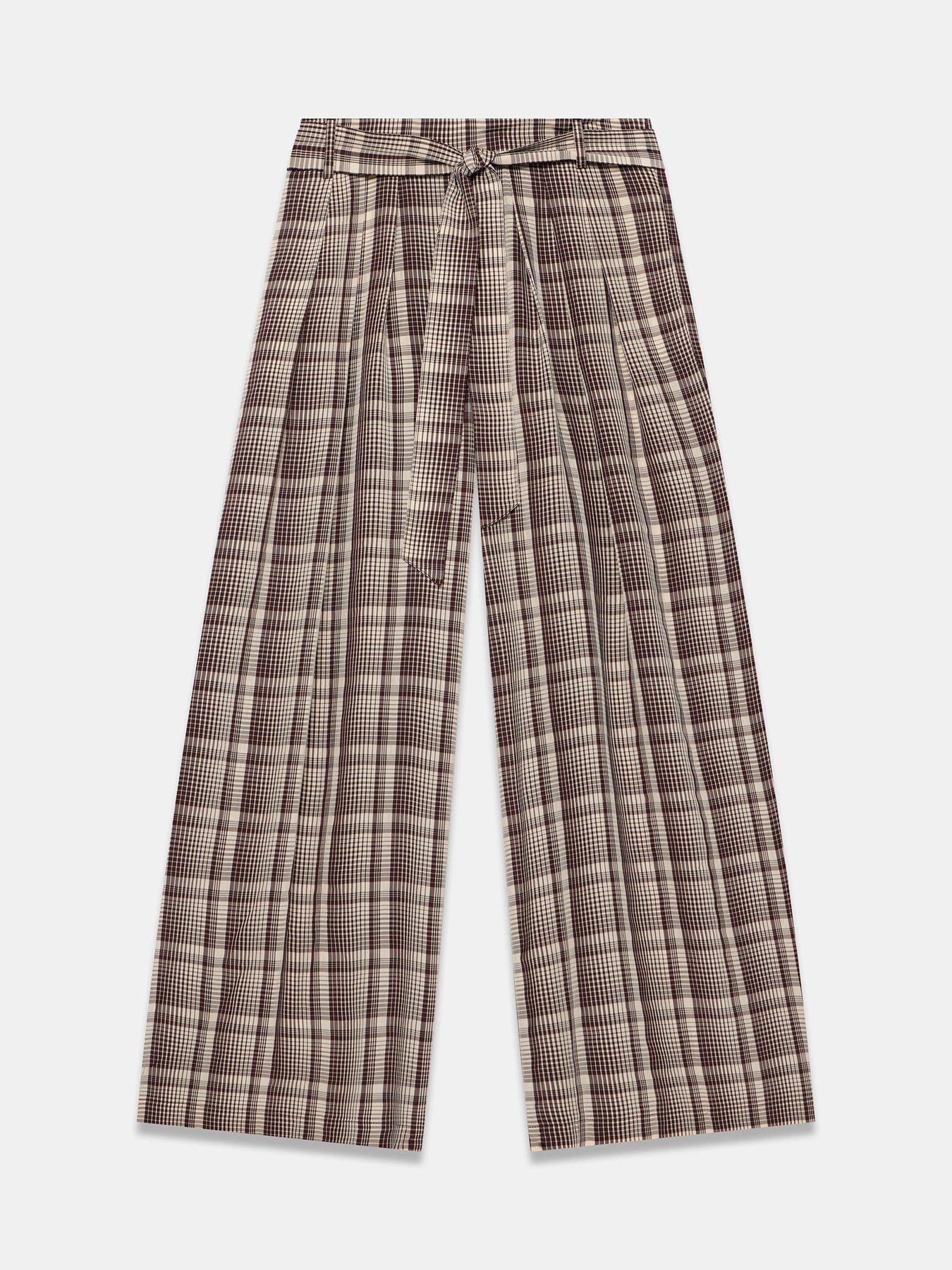 Image 5 of 6 of Mint Velvet Check Print Belted Wide Leg Trousers - Brown