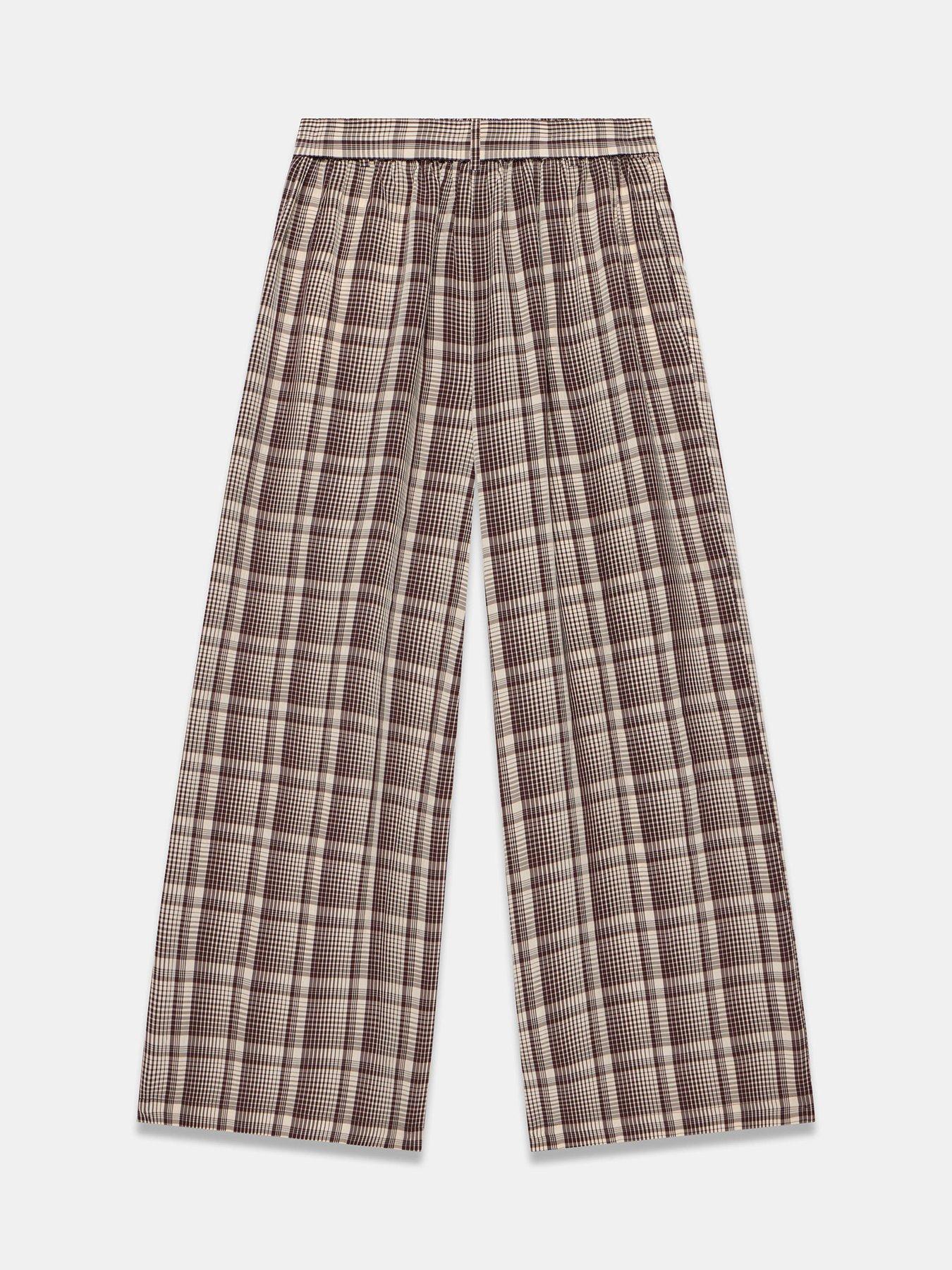 Image 6 of 6 of Mint Velvet Check Print Belted Wide Leg Trousers - Brown
