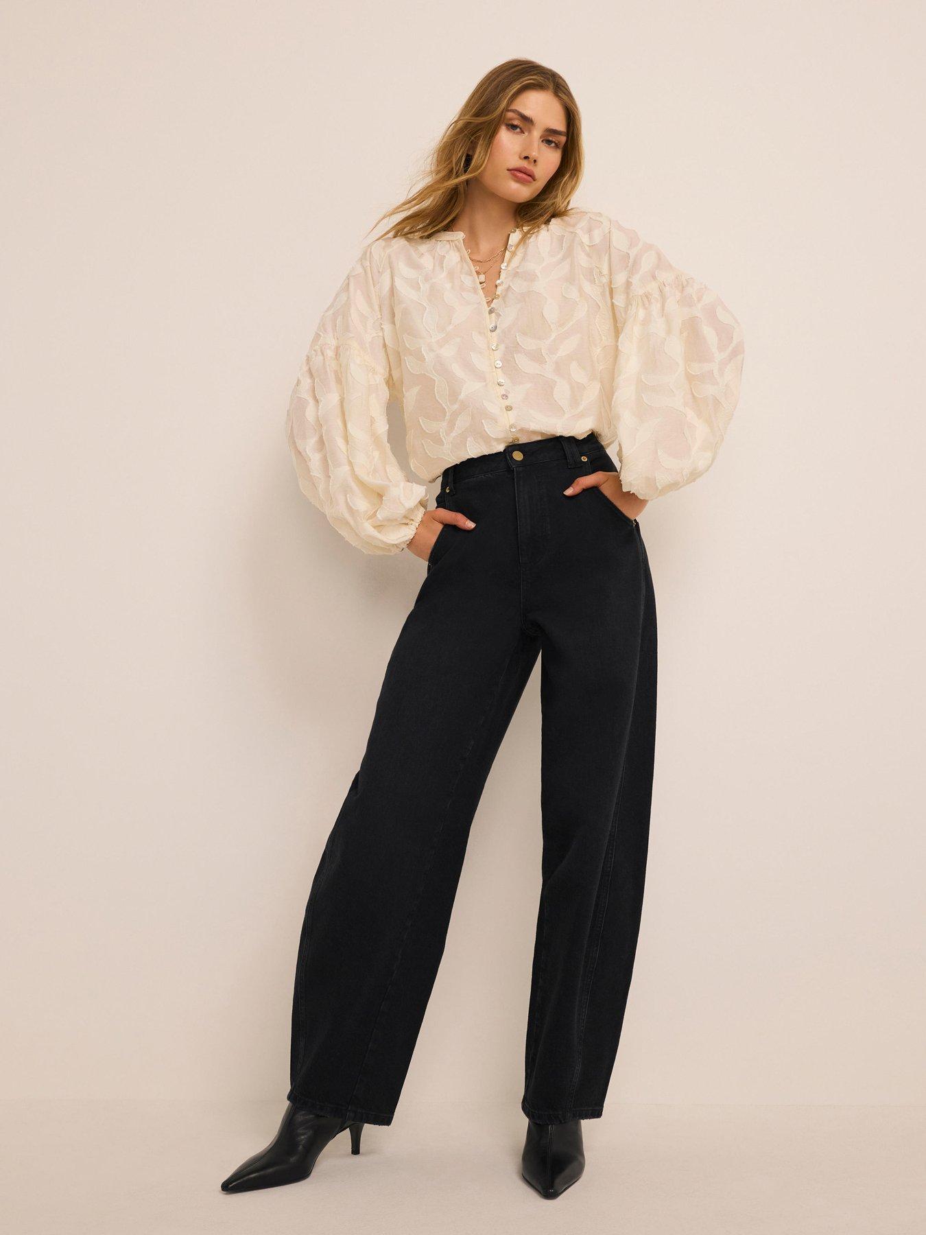 Image 1 of 6 of Mint Velvet Relaxed Barrel Leg Jeans - Black