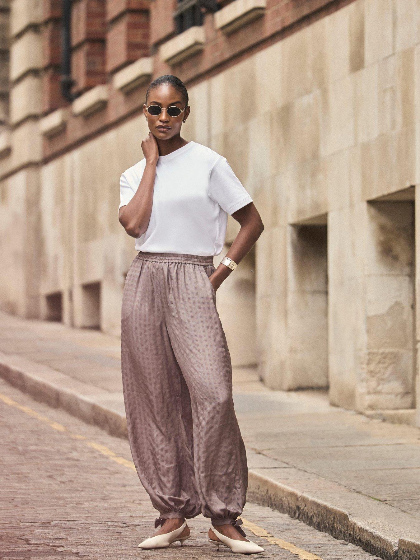 Image 4 of 6 of Mint Velvet Checked Soft Balloon Trousers - Brown
