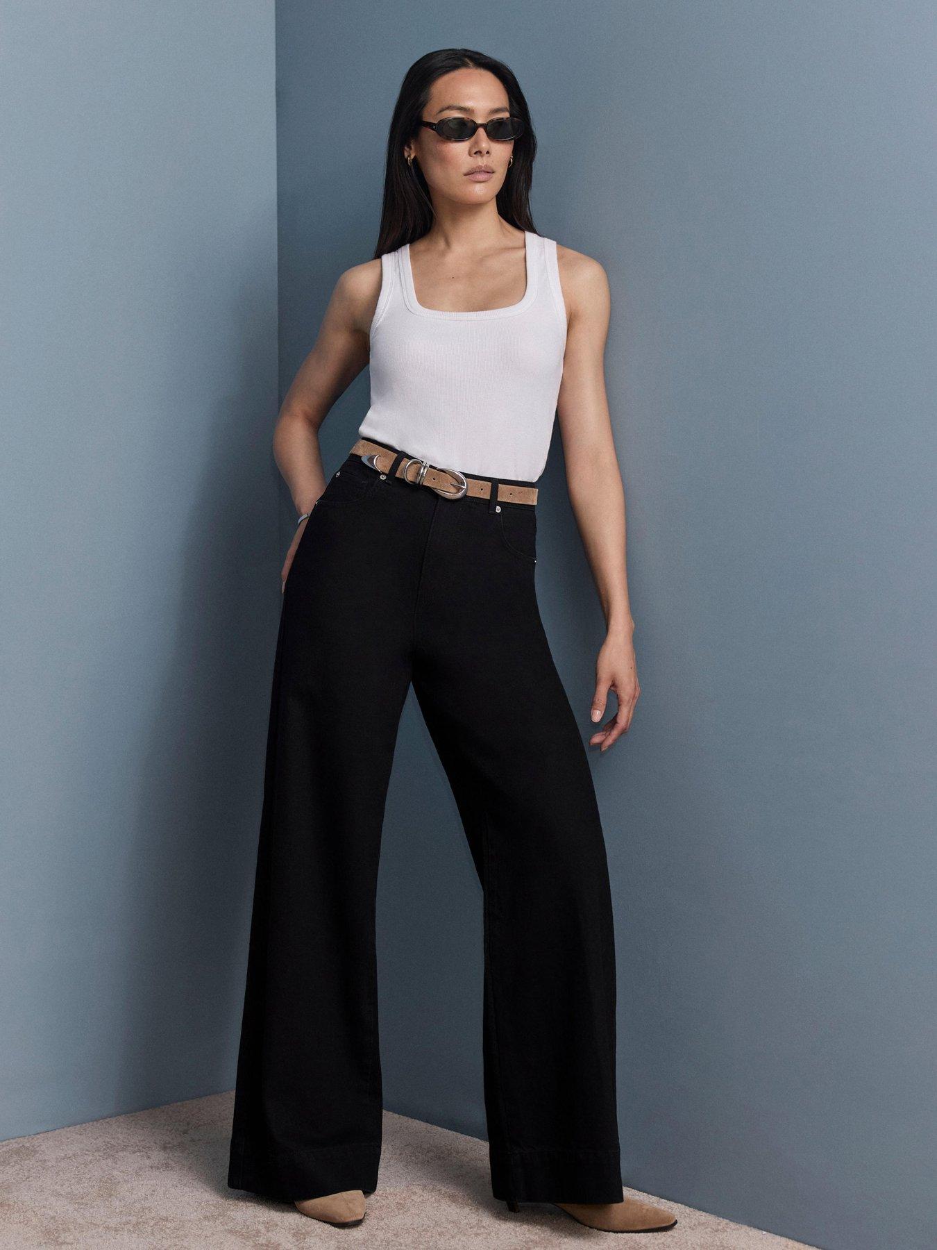 Image 1 of 6 of Mint Velvet Women's Wide Leg High Rise Jeans - Black