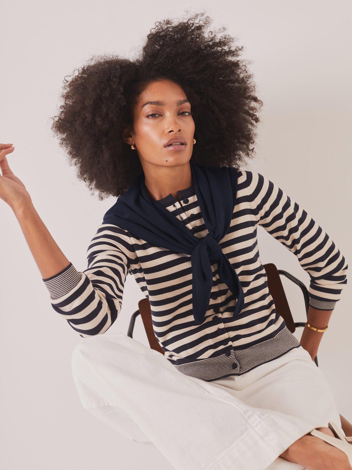 Mint Velvet Striped Scarf Detail Cardigan - Blue