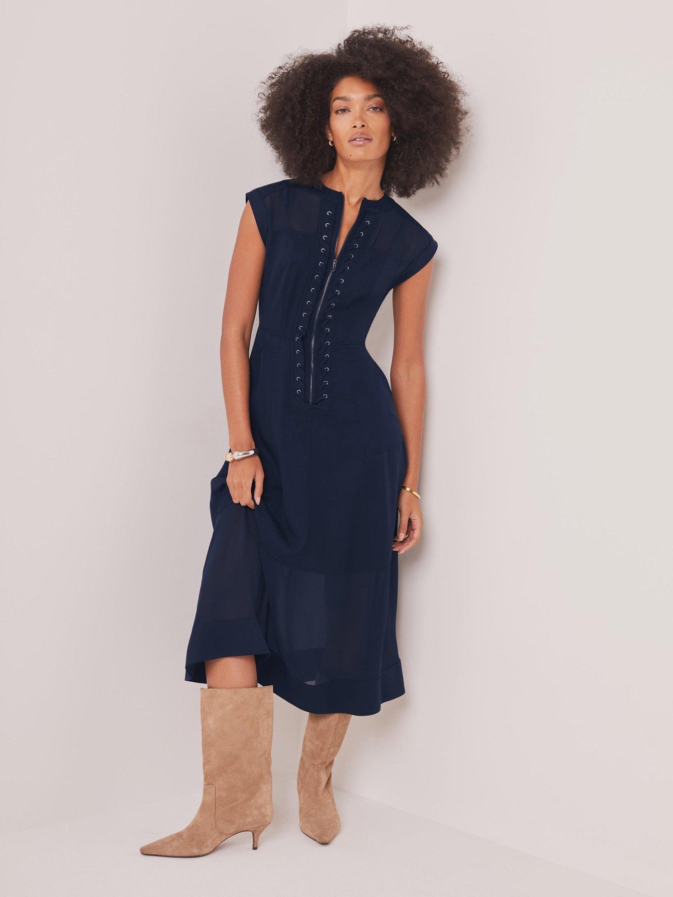 Mint Velvet Navy Utility Eyelet Detail Midi Dress - Blue