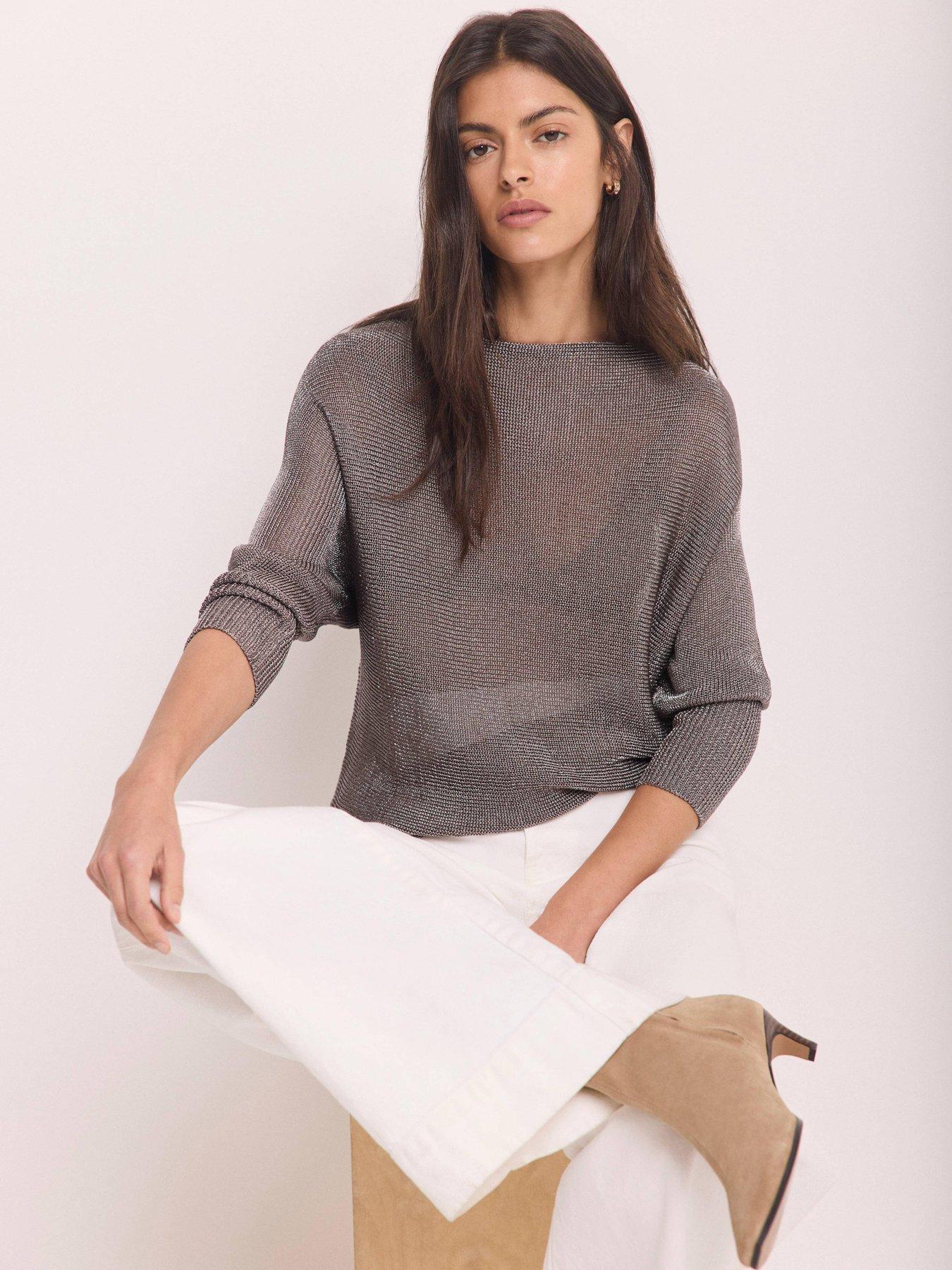 Mint Velvet Metallic Knitted Top - Silver