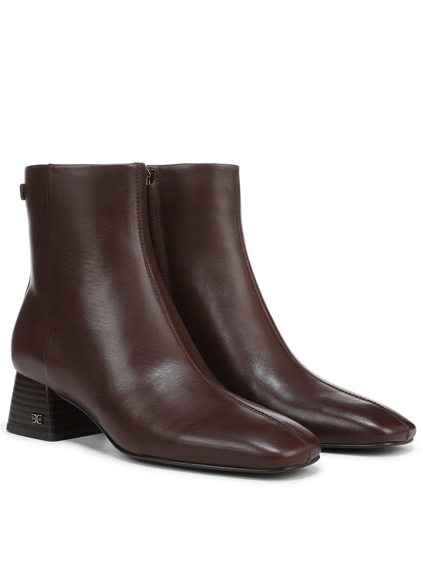 Image 1 of 5 of SAM EDELMAN Paige Block Heel Ankle Boot - Brown Leather