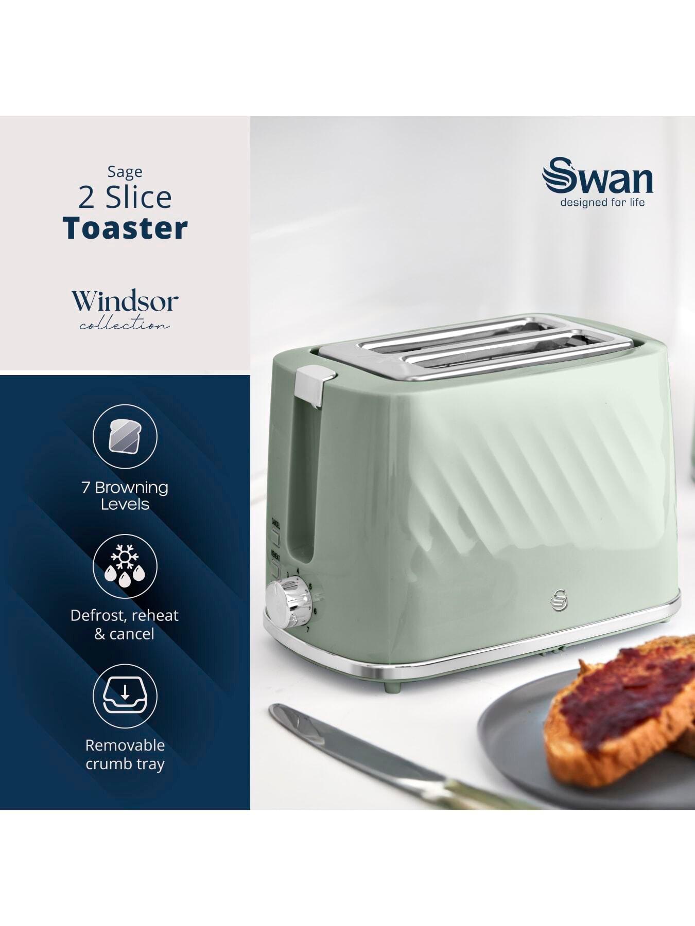 Image 2 of 7 of Swan Windsor 2 Slice Toaster with 7 Browning Levels, 900W, Sage Green