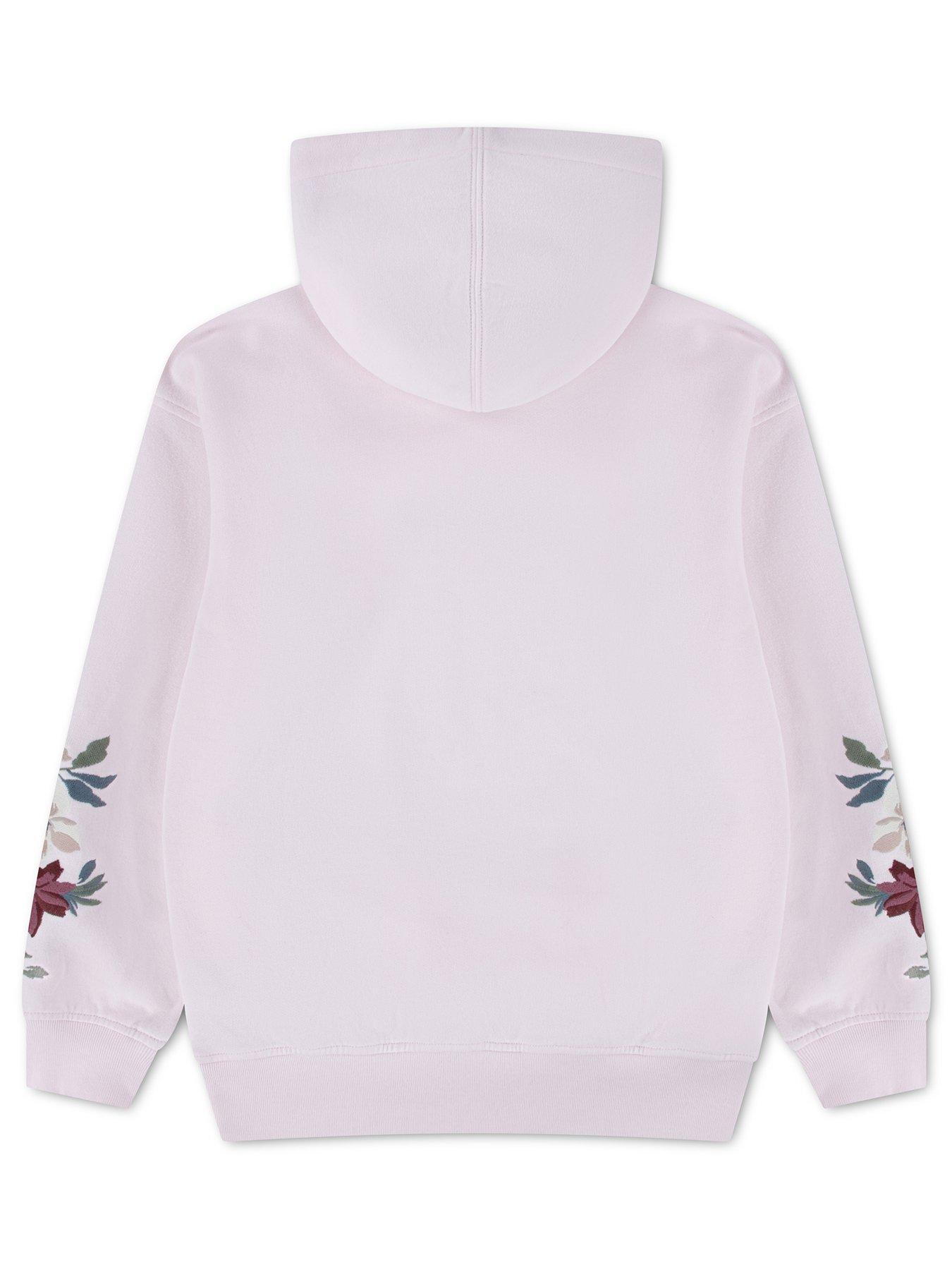 Image 2 of 4 of Abercrombie & Fitch Girls Embroidered Floral Sleeve Logo Hoodie - Pink