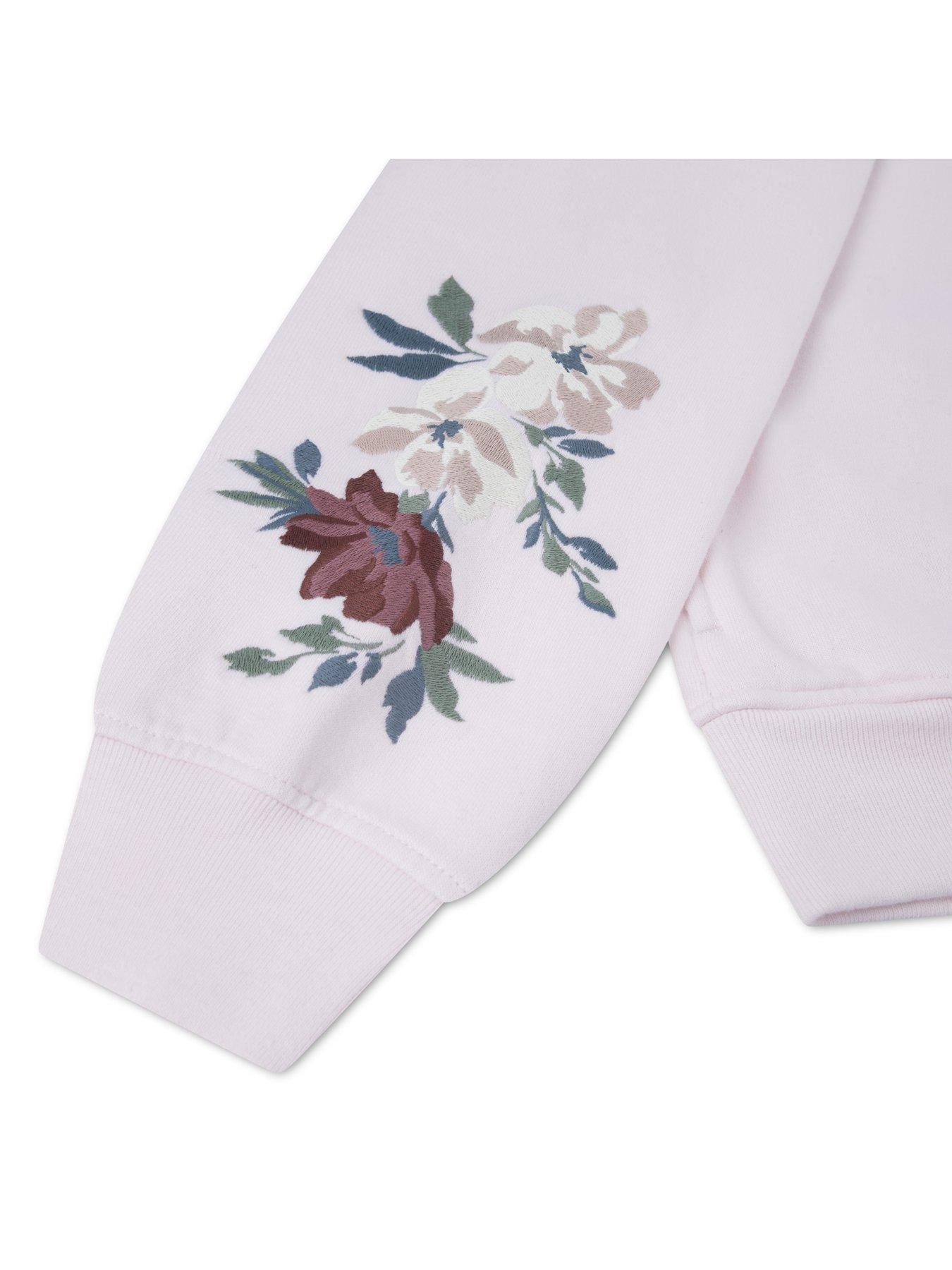 Image 3 of 4 of Abercrombie & Fitch Girls Embroidered Floral Sleeve Logo Hoodie - Pink