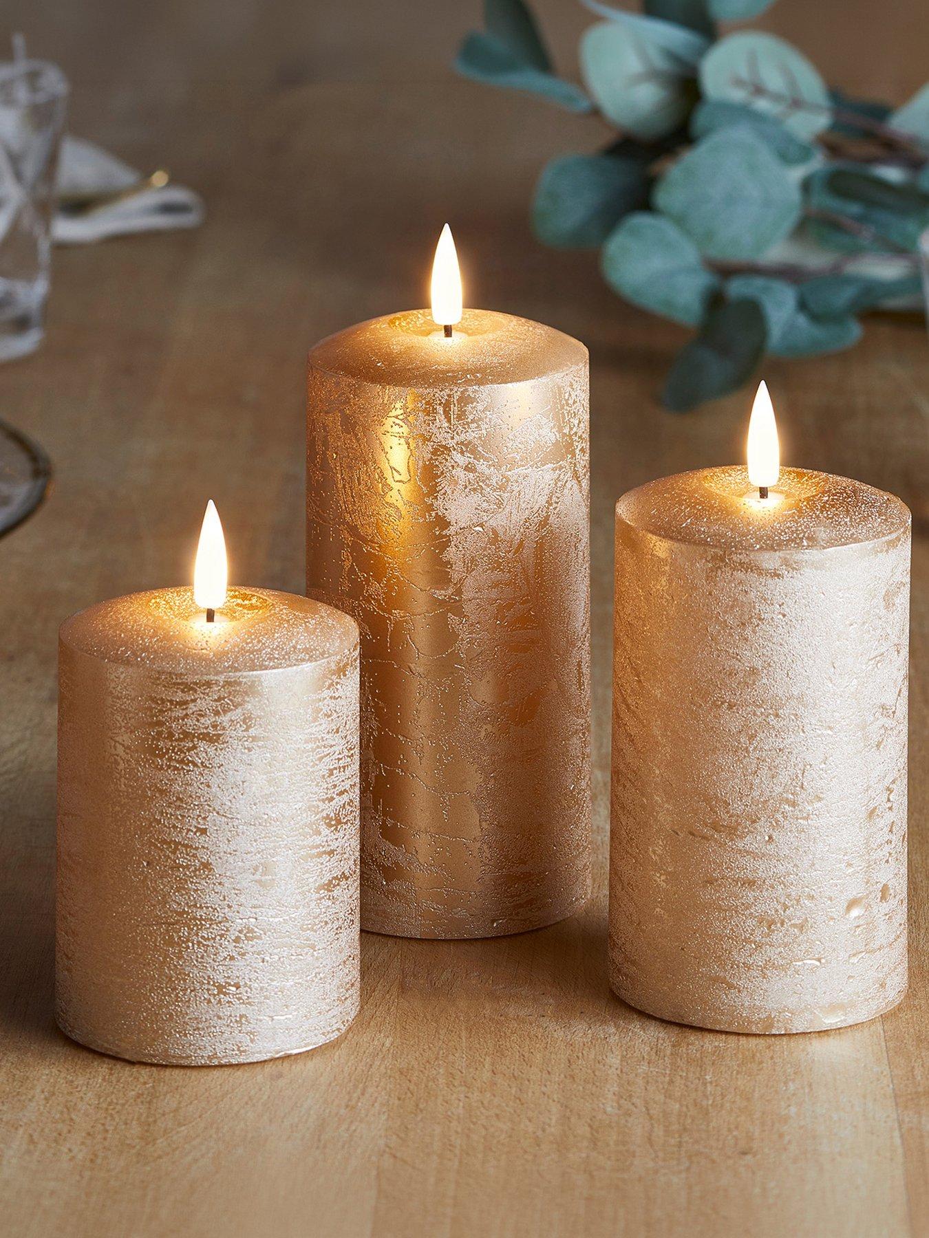 Lights4Fun Truglow Copper LED Autumn Candle Trio