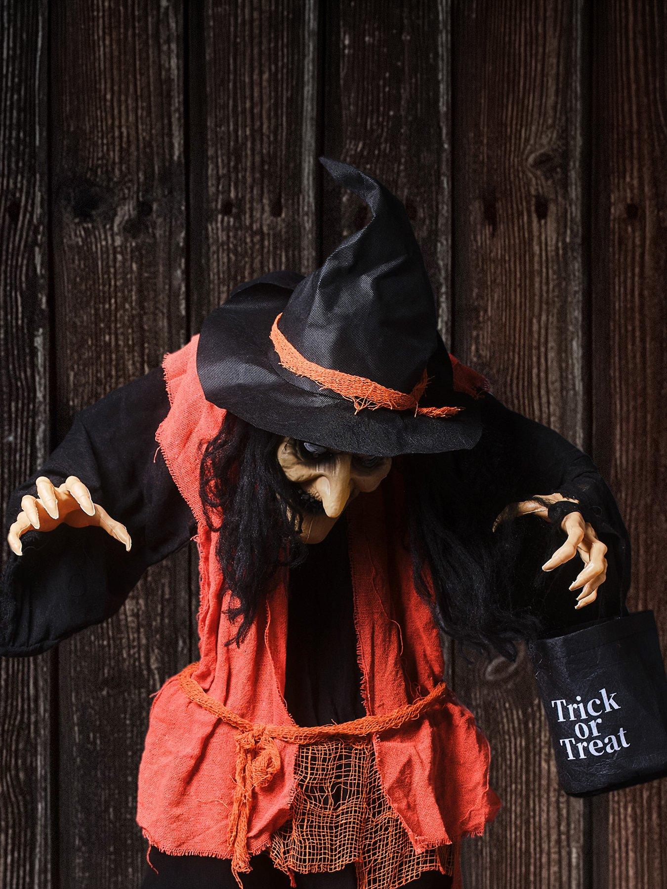 Image 2 of 6 of Lights4Fun 1.6m Animated Witch With Candy Bag Halloween Decoration