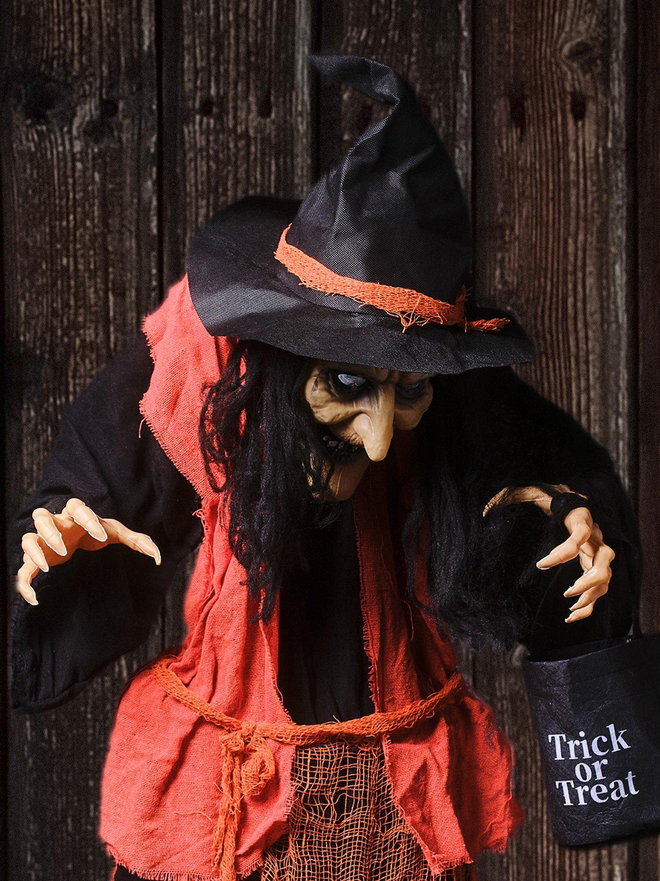 Image 4 of 6 of Lights4Fun 1.6m Animated Witch With Candy Bag Halloween Decoration