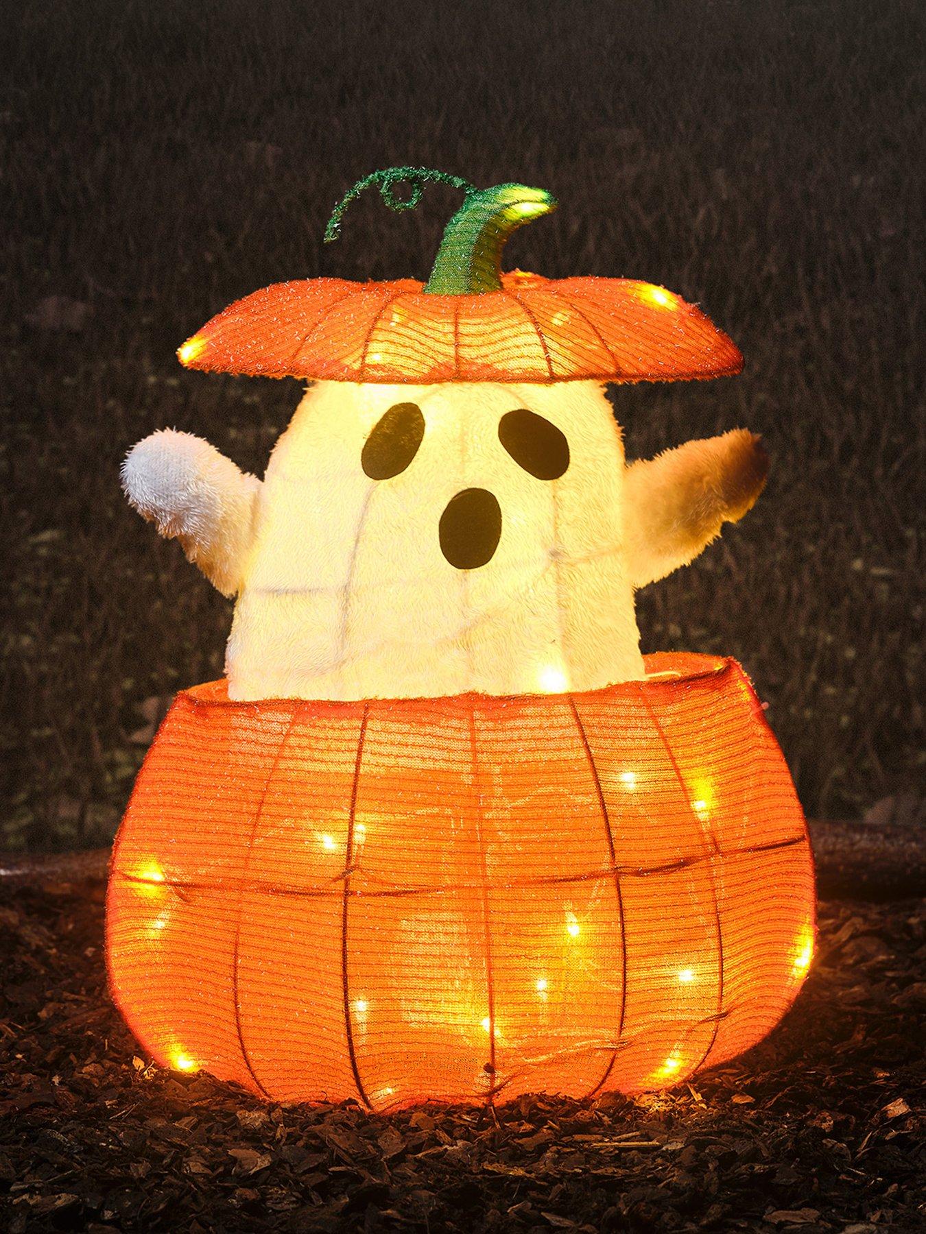 Image 1 of 5 of Lights4Fun Animated Ghost In A Pumpkin Light Up Halloween Decoration