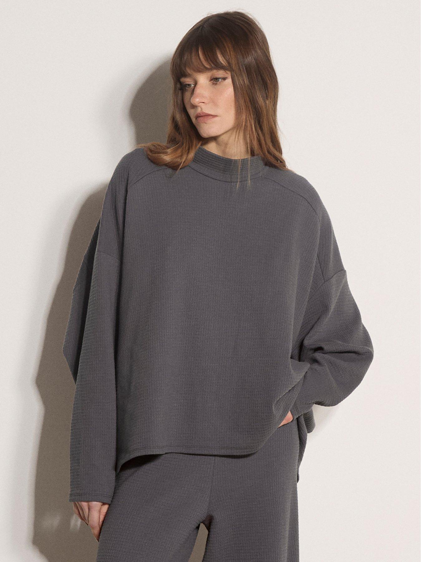 Image 1 of 5 of Apricot Womens Waffle Panel Mock Neck Swing Blouse - Grey