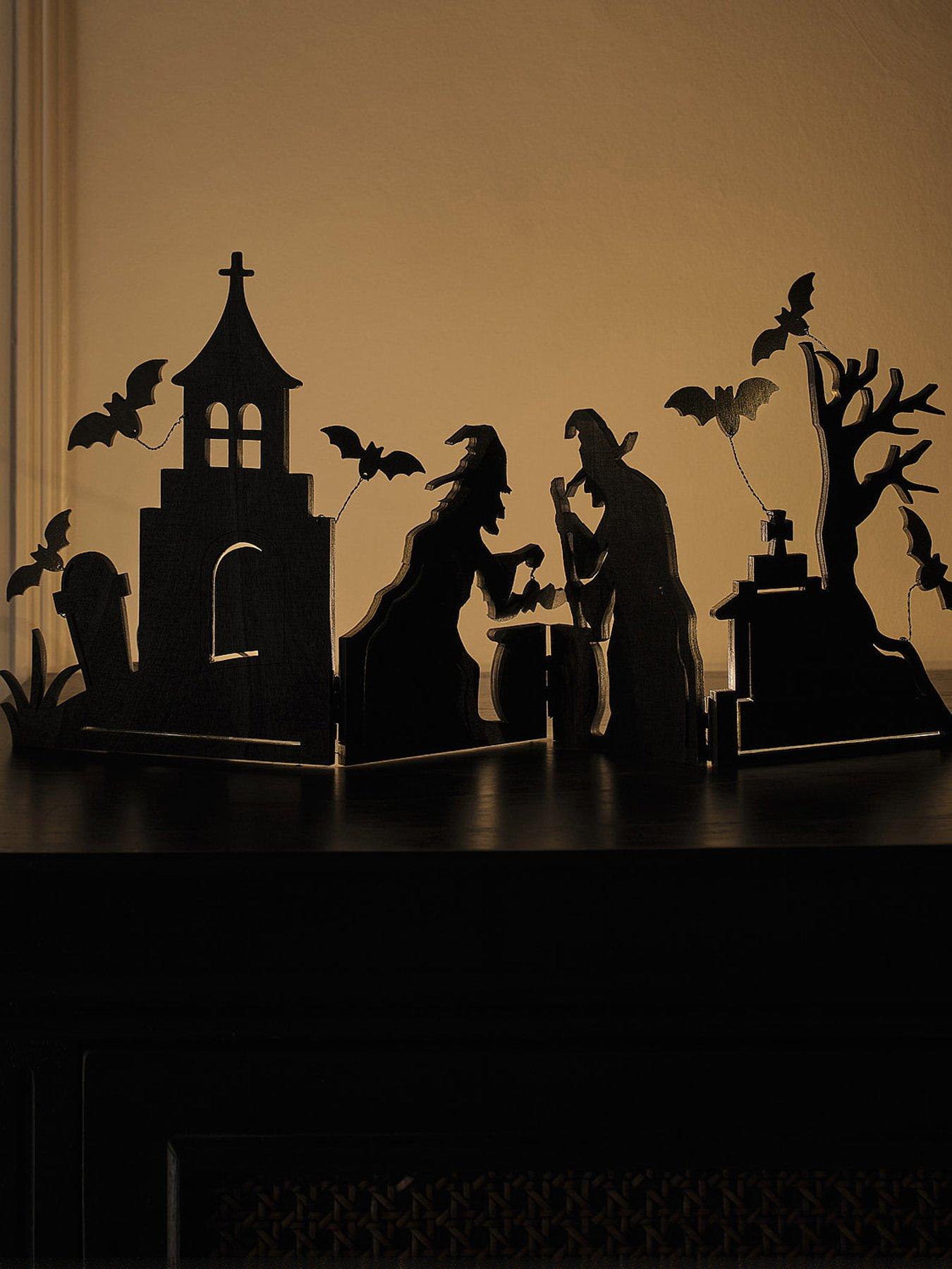 Image 1 of 3 of Lights4Fun Witch Scene Halloween Backlit Silhouette