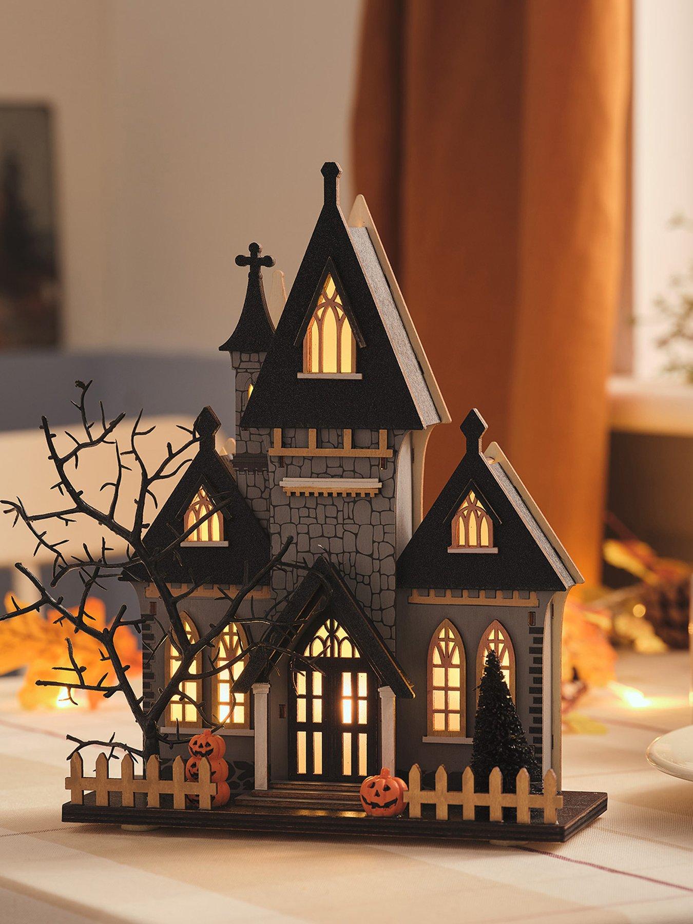 Lights4Fun Wooden Backlit Haunted House With Warm White Leds