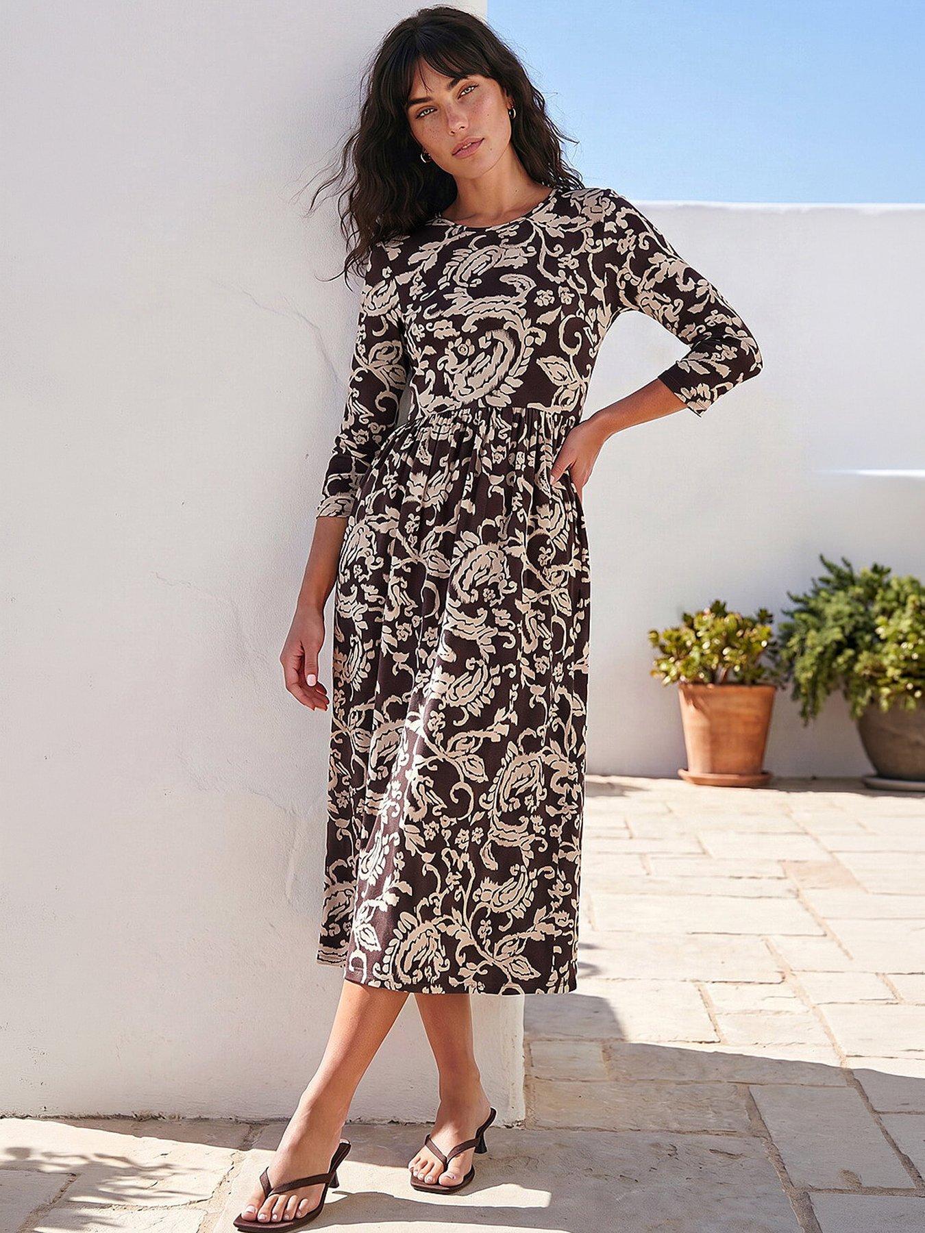 Roman Leaf Print Pocket Dress