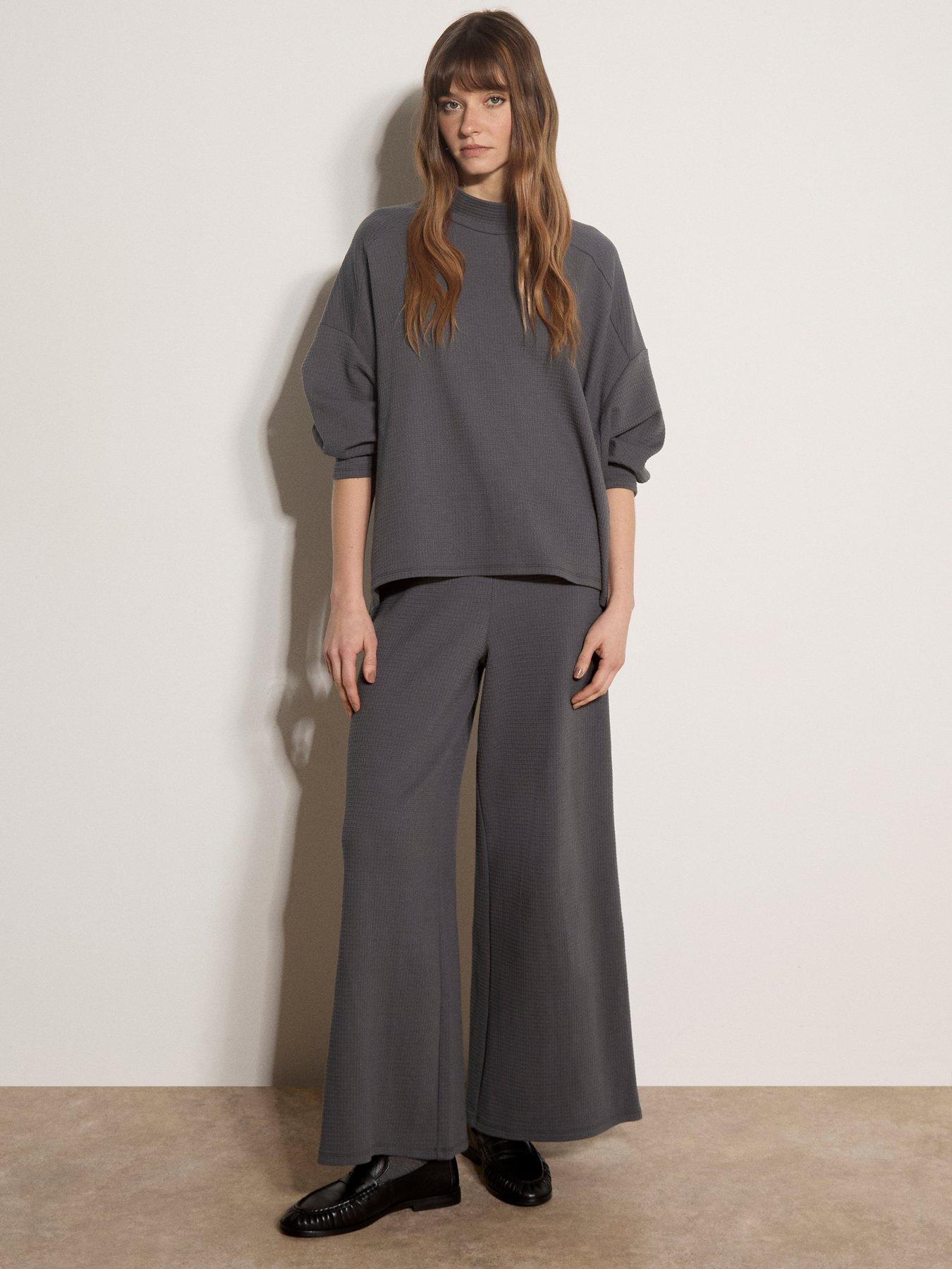Image 3 of 5 of Apricot Womens Waffle Clean Waist Wide Leg Joggers - Grey