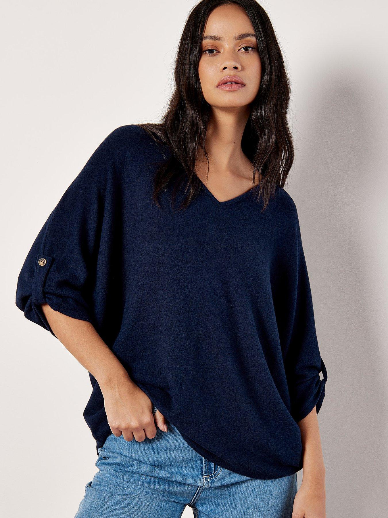 Image 1 of 4 of Apricot Womens Batwing Soft Touch V-Neck Blouse - Navy
