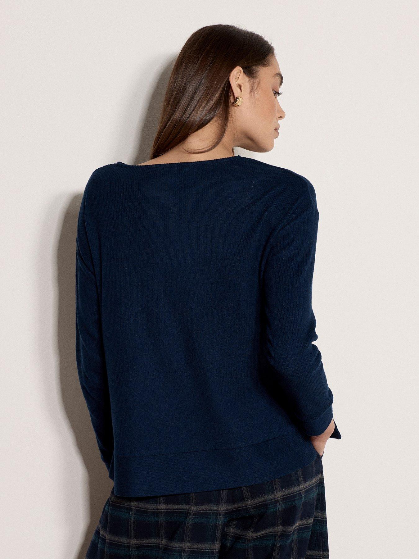 Image 2 of 4 of Apricot Soft Touch Rib Side Split Top - Navy