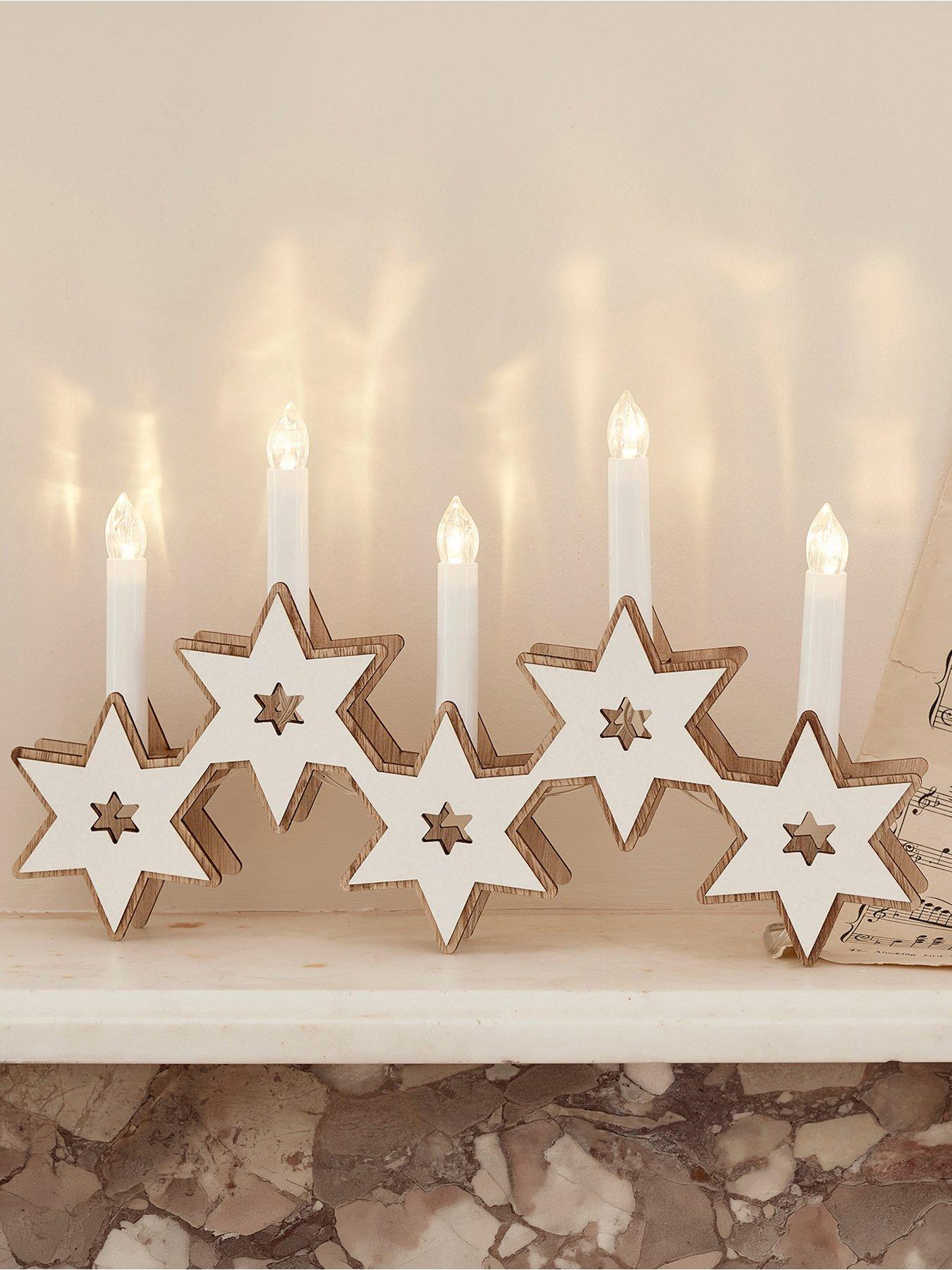 Lights4Fun Wooden Star Candle Bridge
