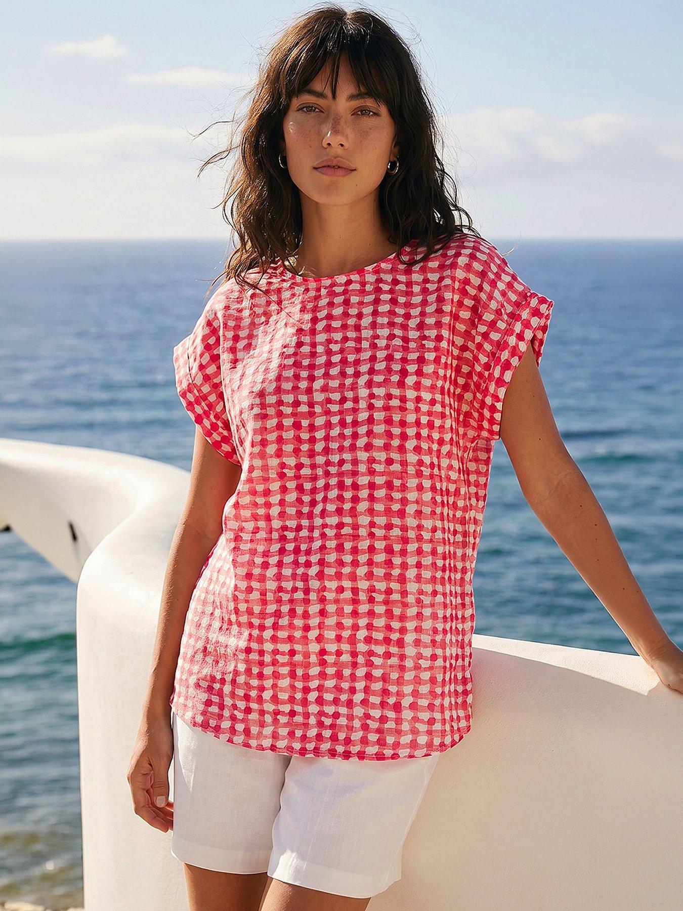 Roman Spotted Dot Print Shell Top