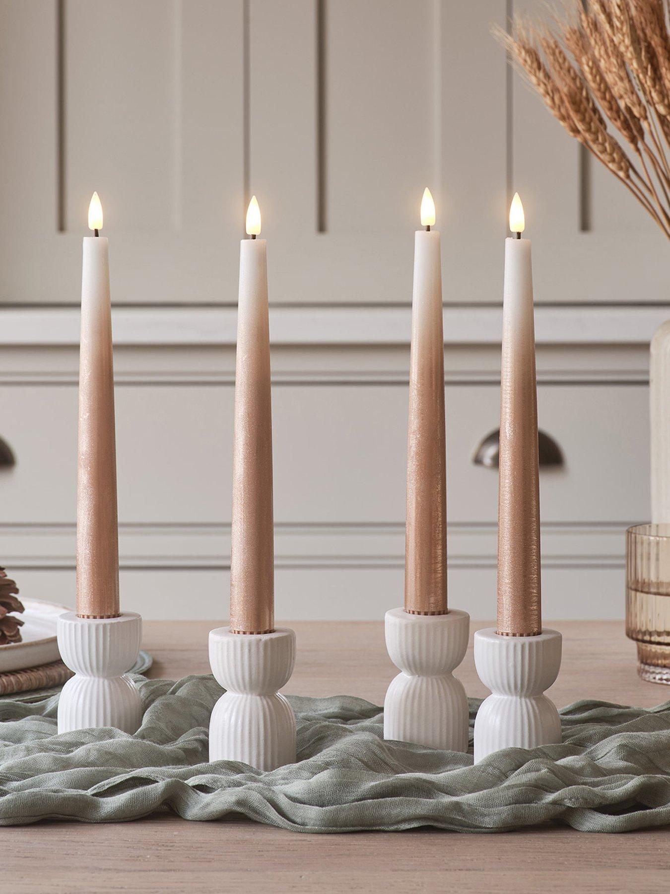 Lights4Fun Set of 4 Bronze Ombre Truglow Remote Control LED Taper Candles