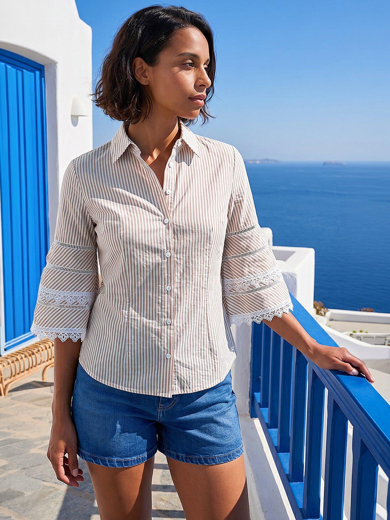 Roman Dusk Stripe Frill Blouse
