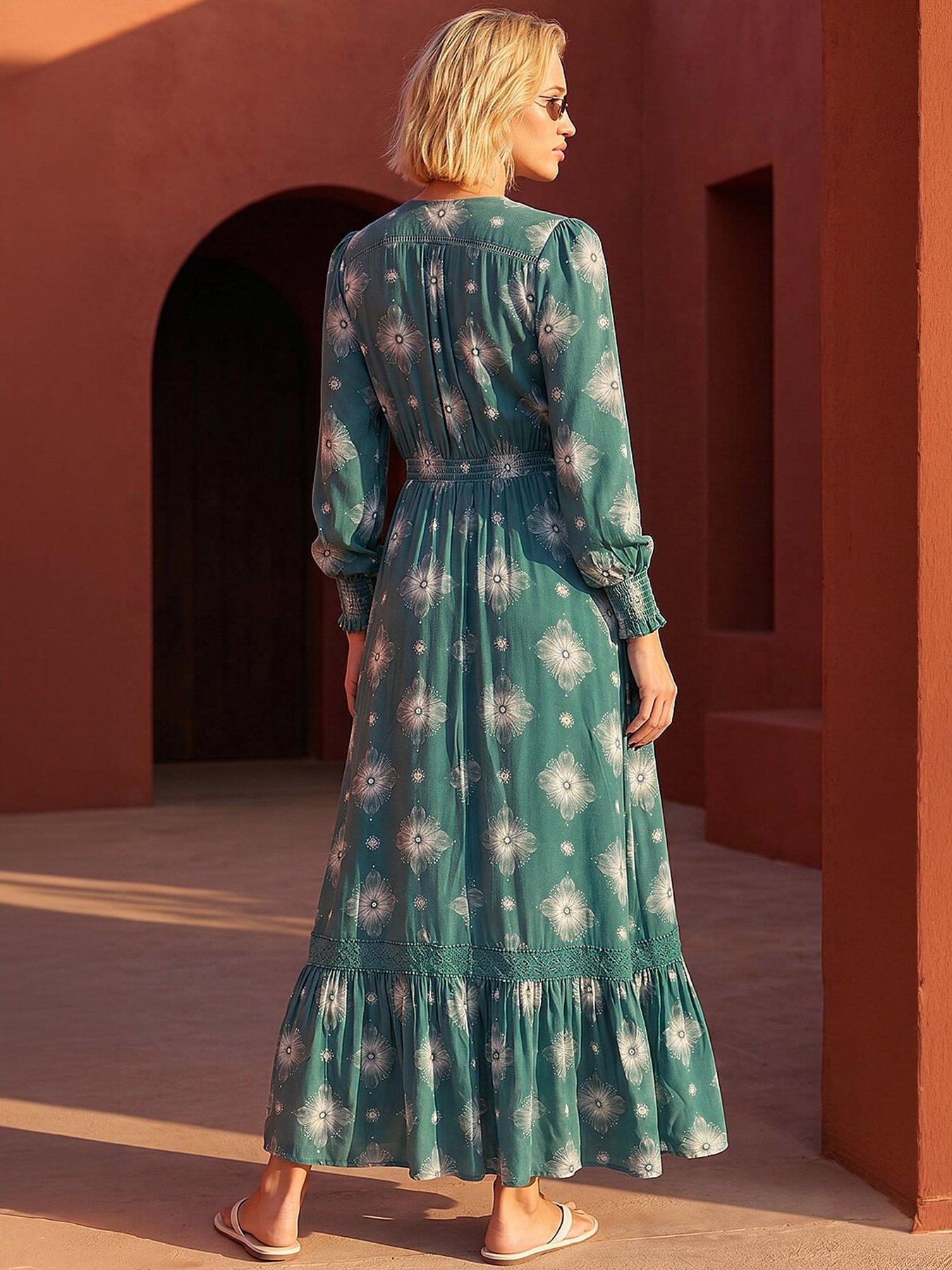 Image 3 of 4 of Roman Floral Lace Trim Midi Dress