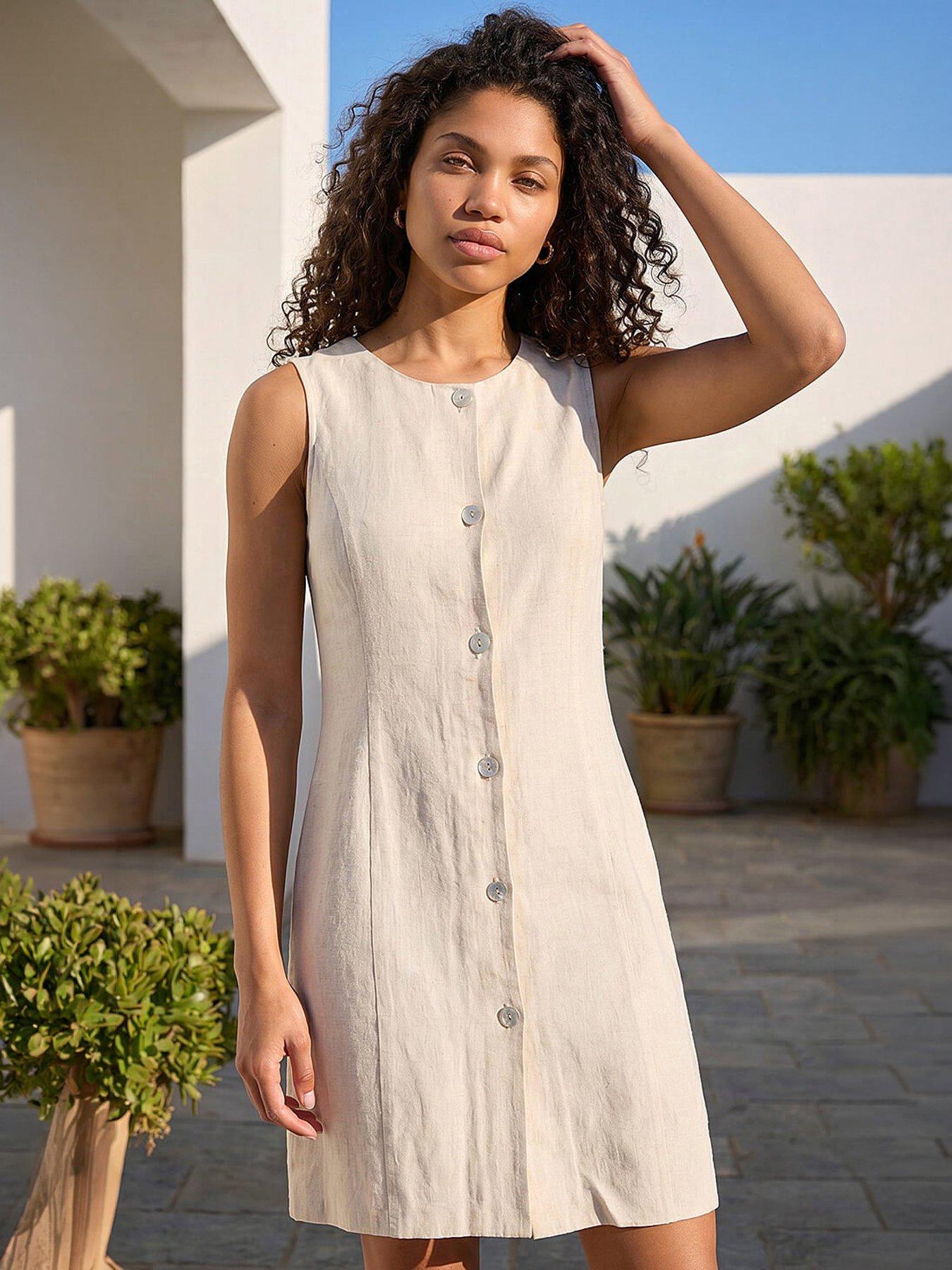 Roman Petite Linen Panel Button Dress
